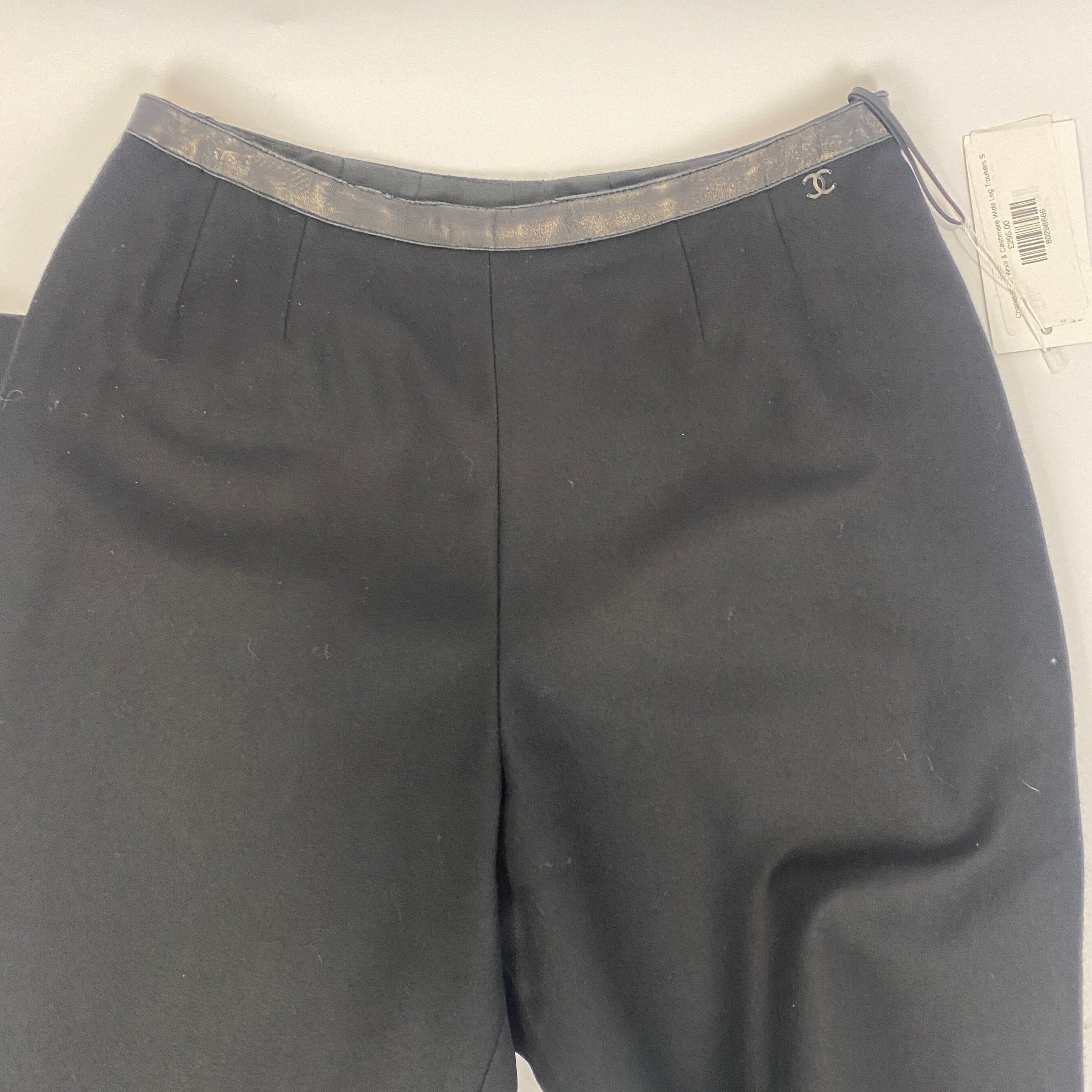 Chanel Black Wool & Cashmere Wide Leg Trousers S