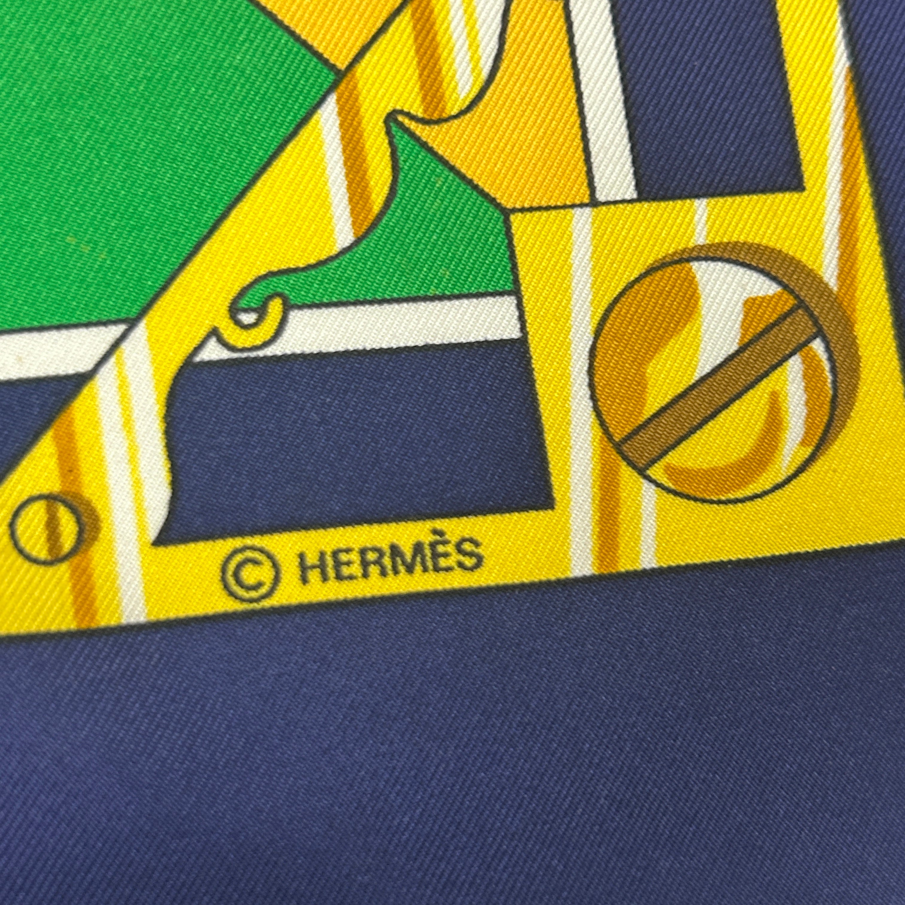 Hermes Navy Sextants Silk Twill 90 Scarf