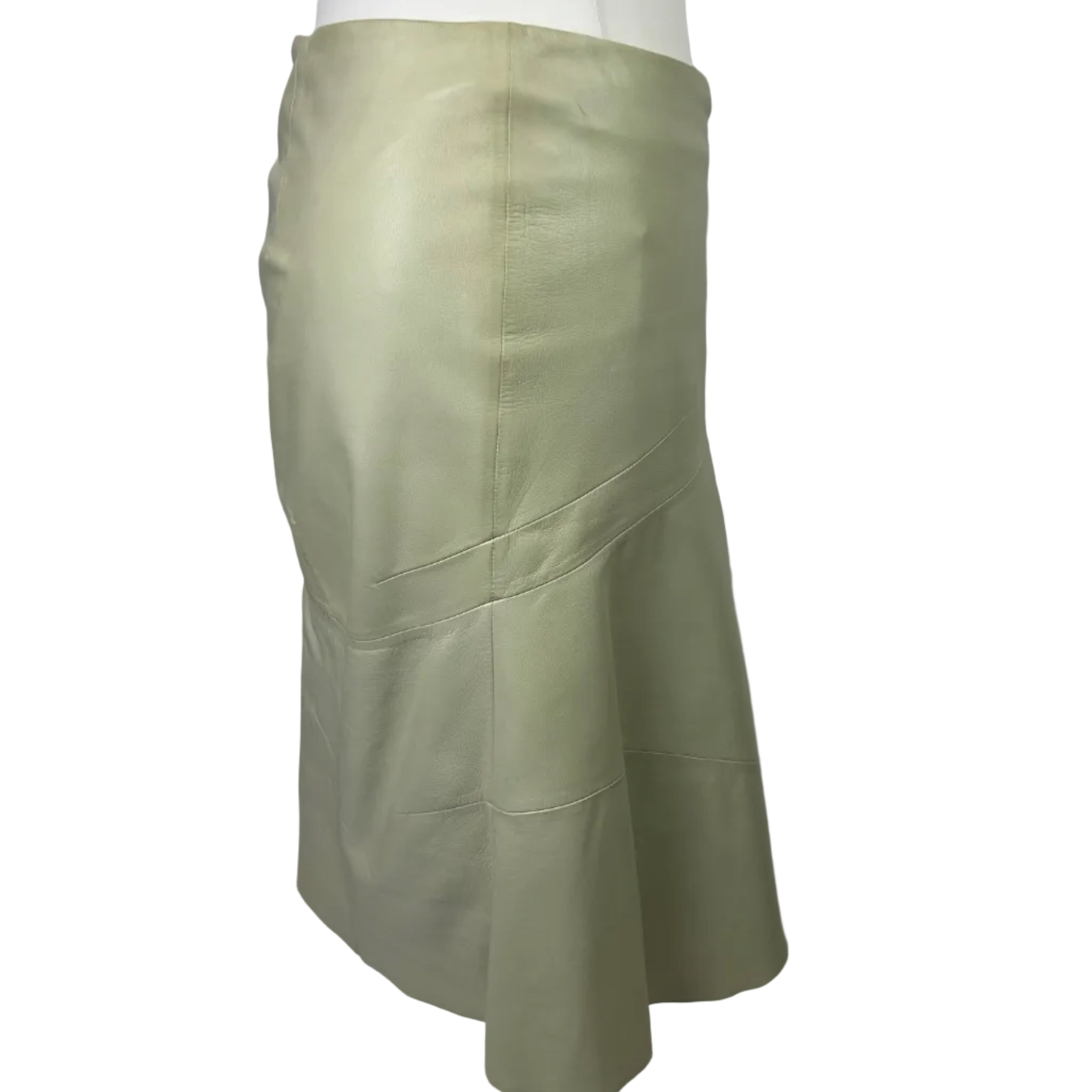 Loewe Pale Mint Nappa Leather Flared Midi Skirt M