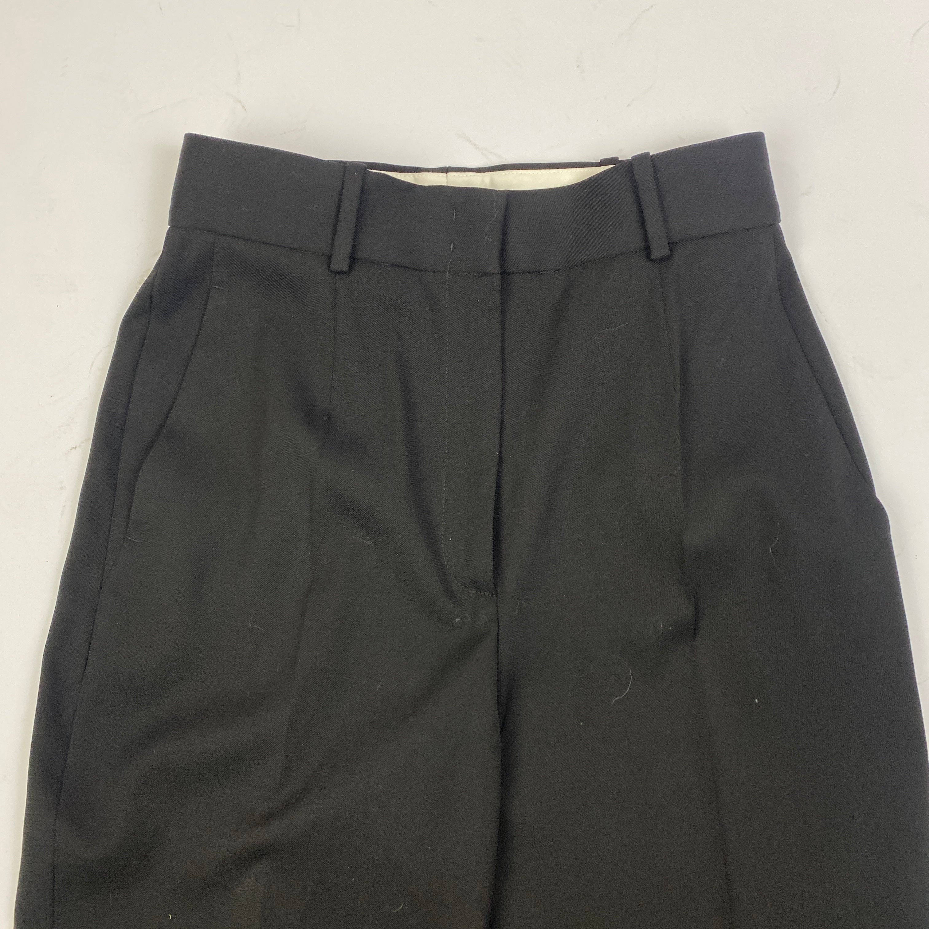 Another Tomorrow £575 Black Stretch Wool Straight Leg Pants XS