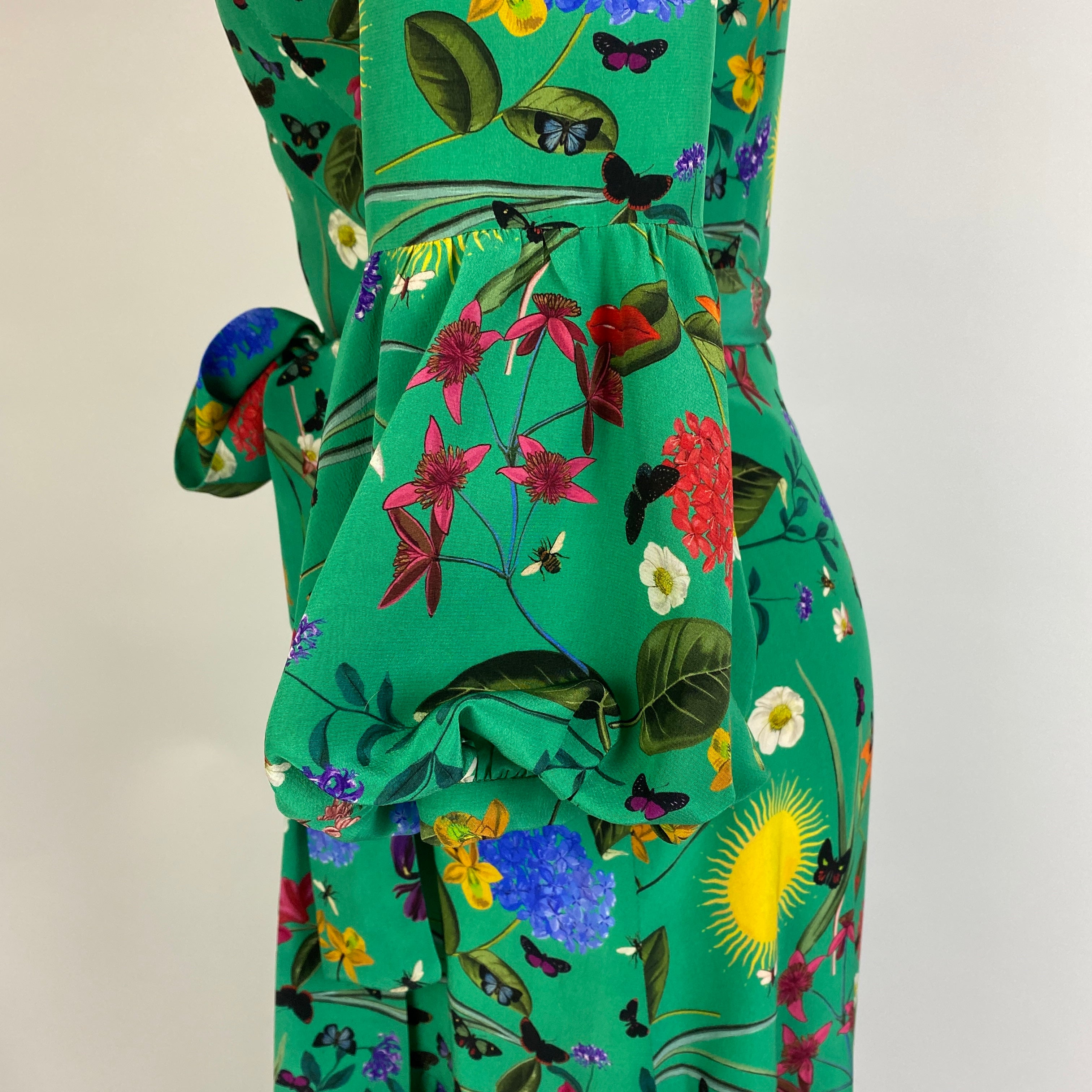 Borgo De Nor Emerald Floral Silk Maxi Dress XS