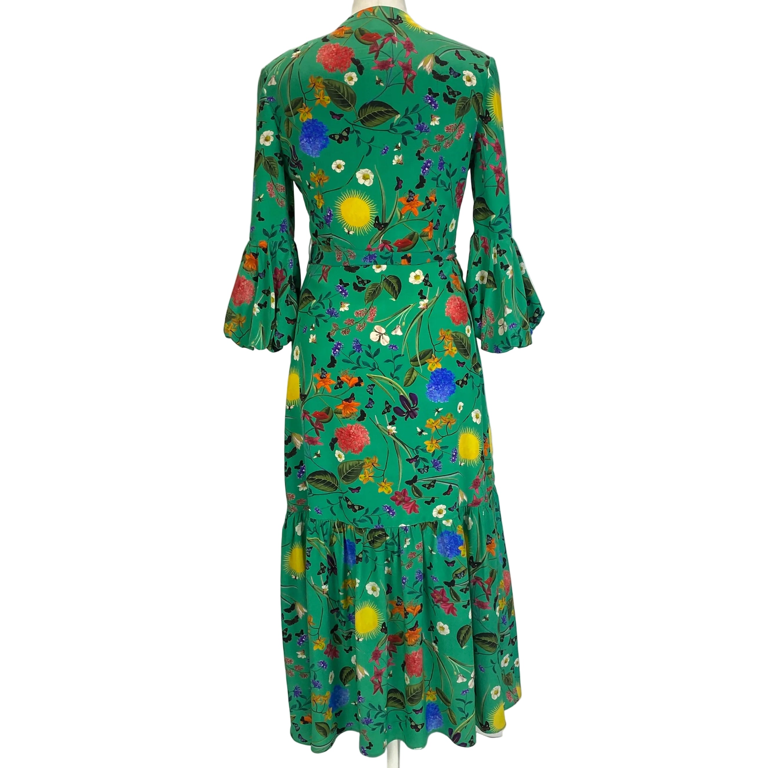 Borgo De Nor Emerald Floral Silk Maxi Dress XS