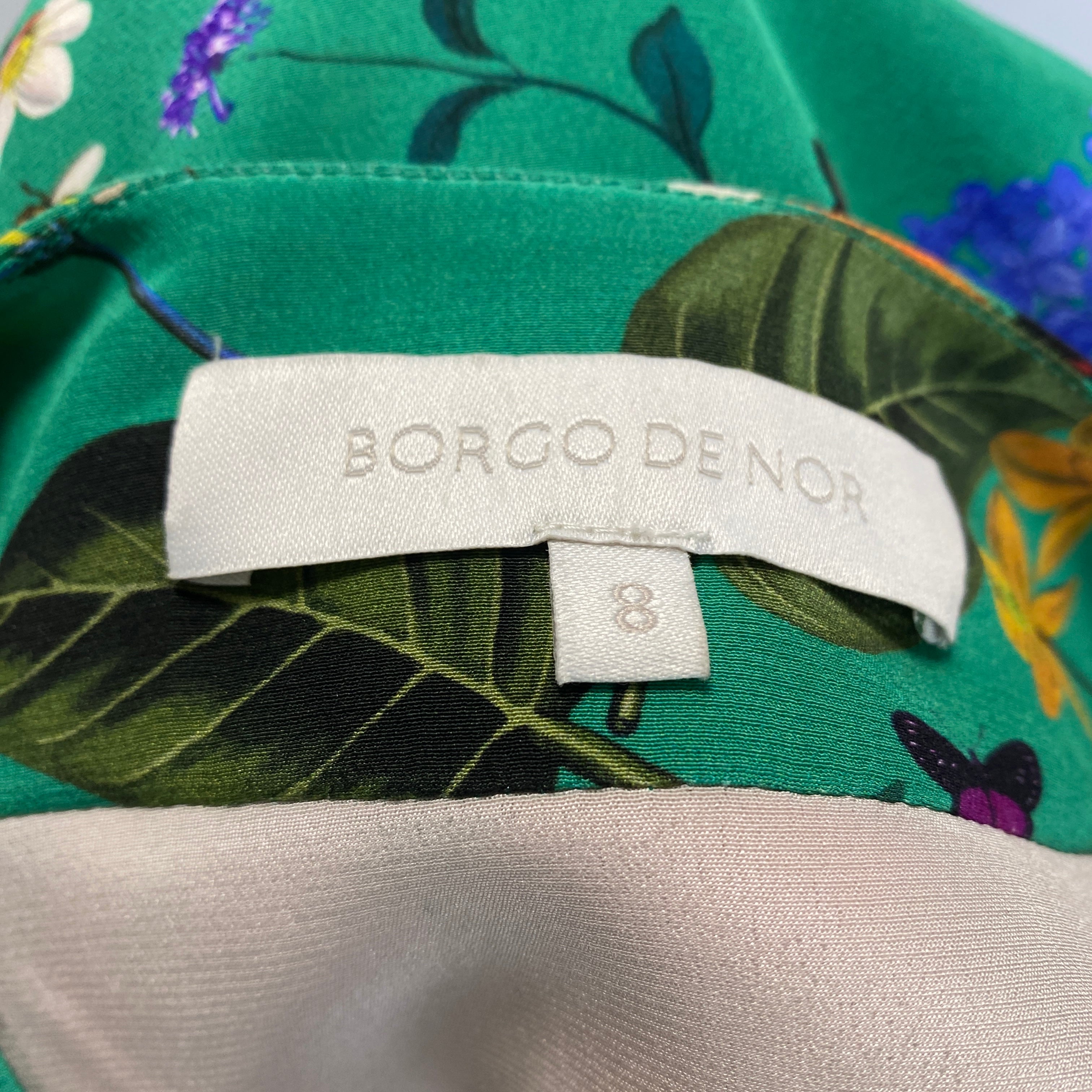 Borgo De Nor Emerald Floral Silk Maxi Dress XS