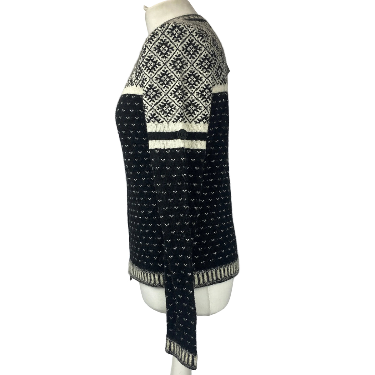 Bogner Black & White Alpine Knit Zippered Cardigan L