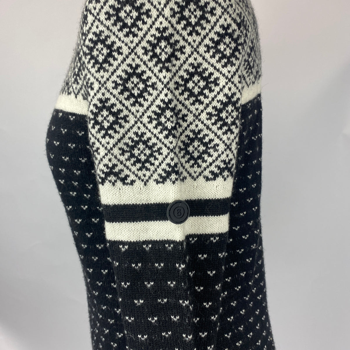 Bogner Black & White Alpine Knit Zippered Cardigan L