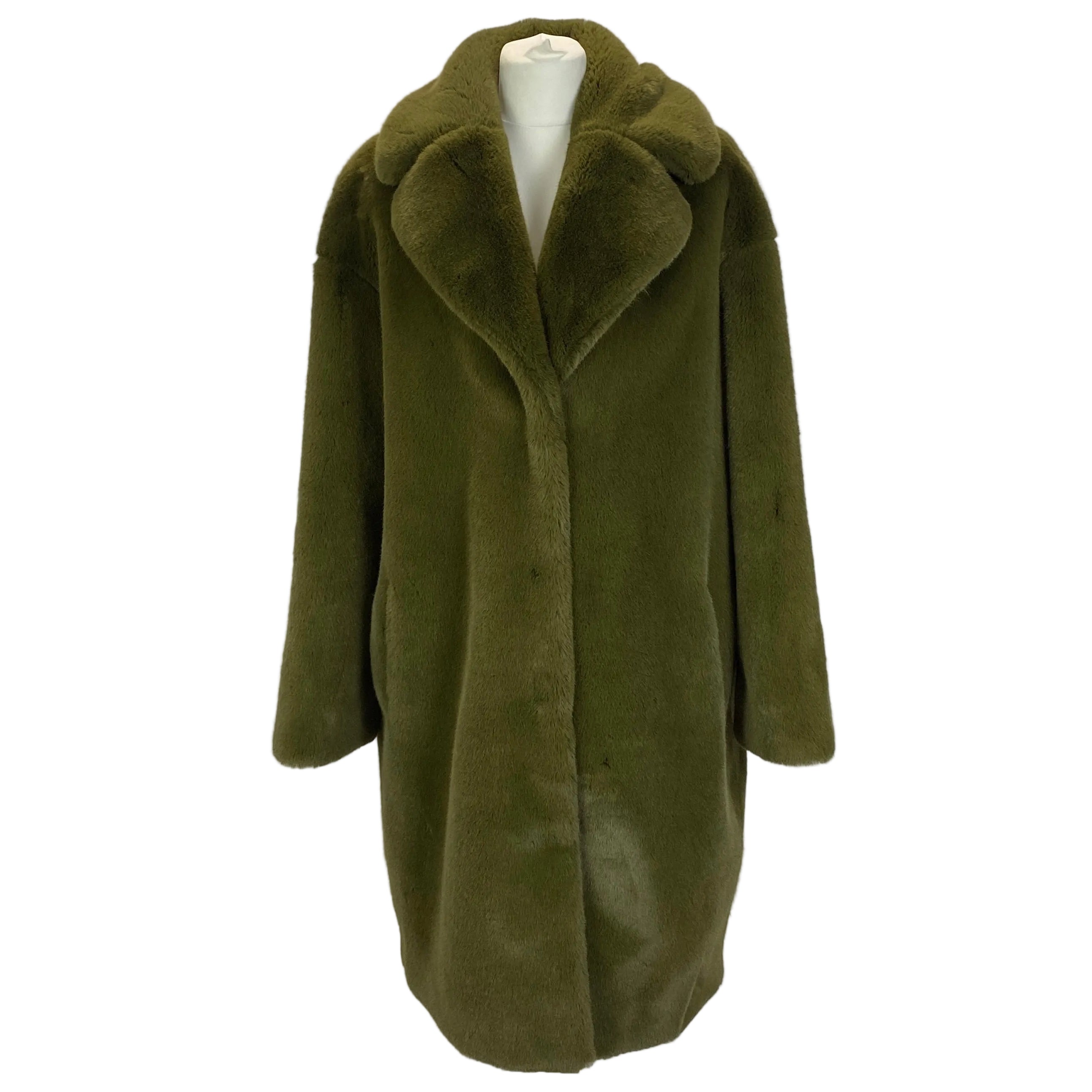 Stand Studio £376 Olive Faux Fur Midi Coat S/M