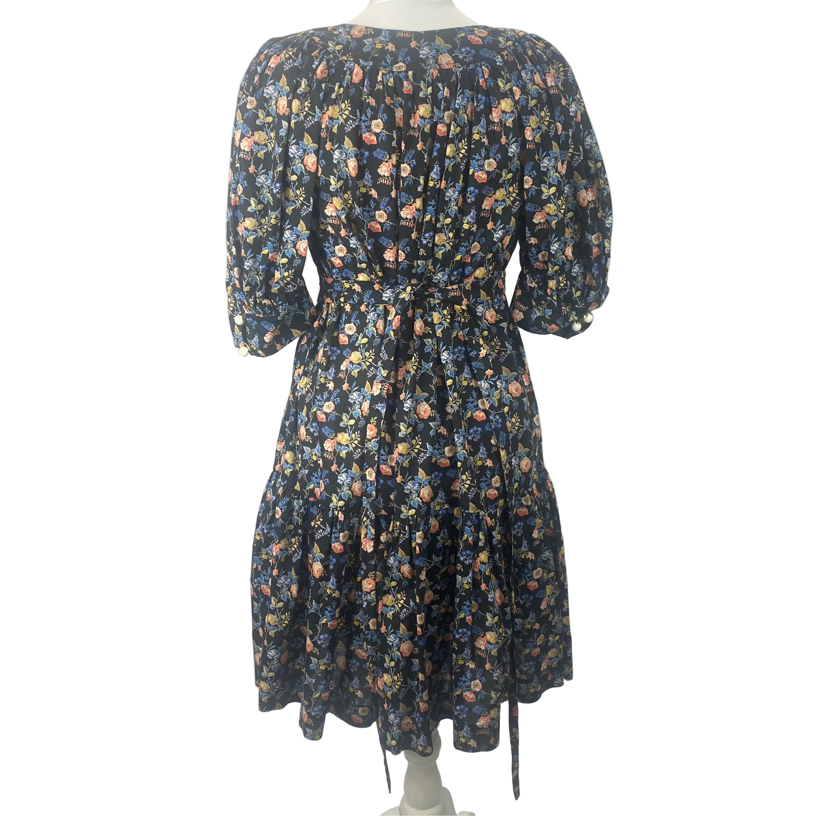 Anna Mason Dark Navy Rose Print Cotton Dress S
