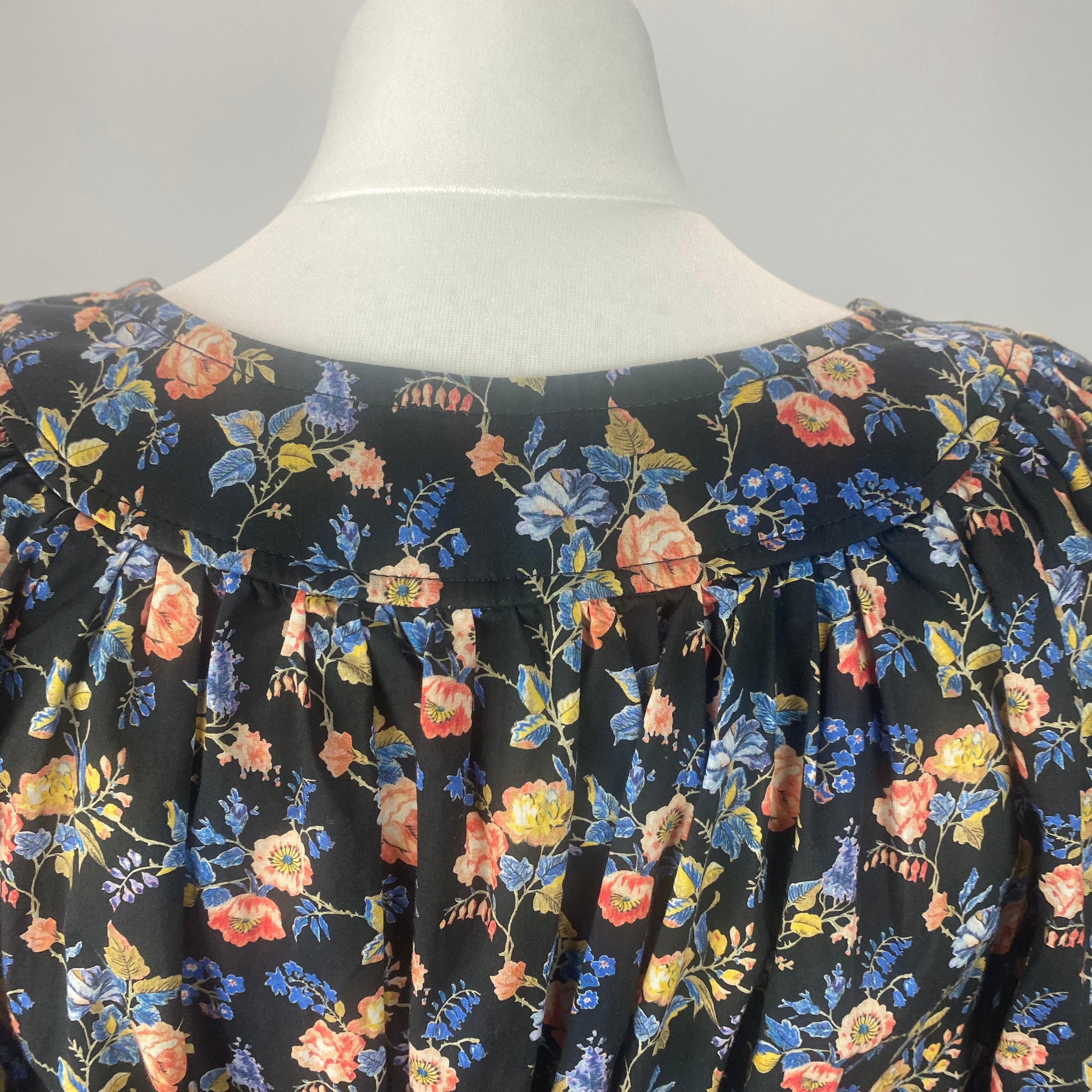 Anna Mason Dark Navy Rose Print Cotton Dress S