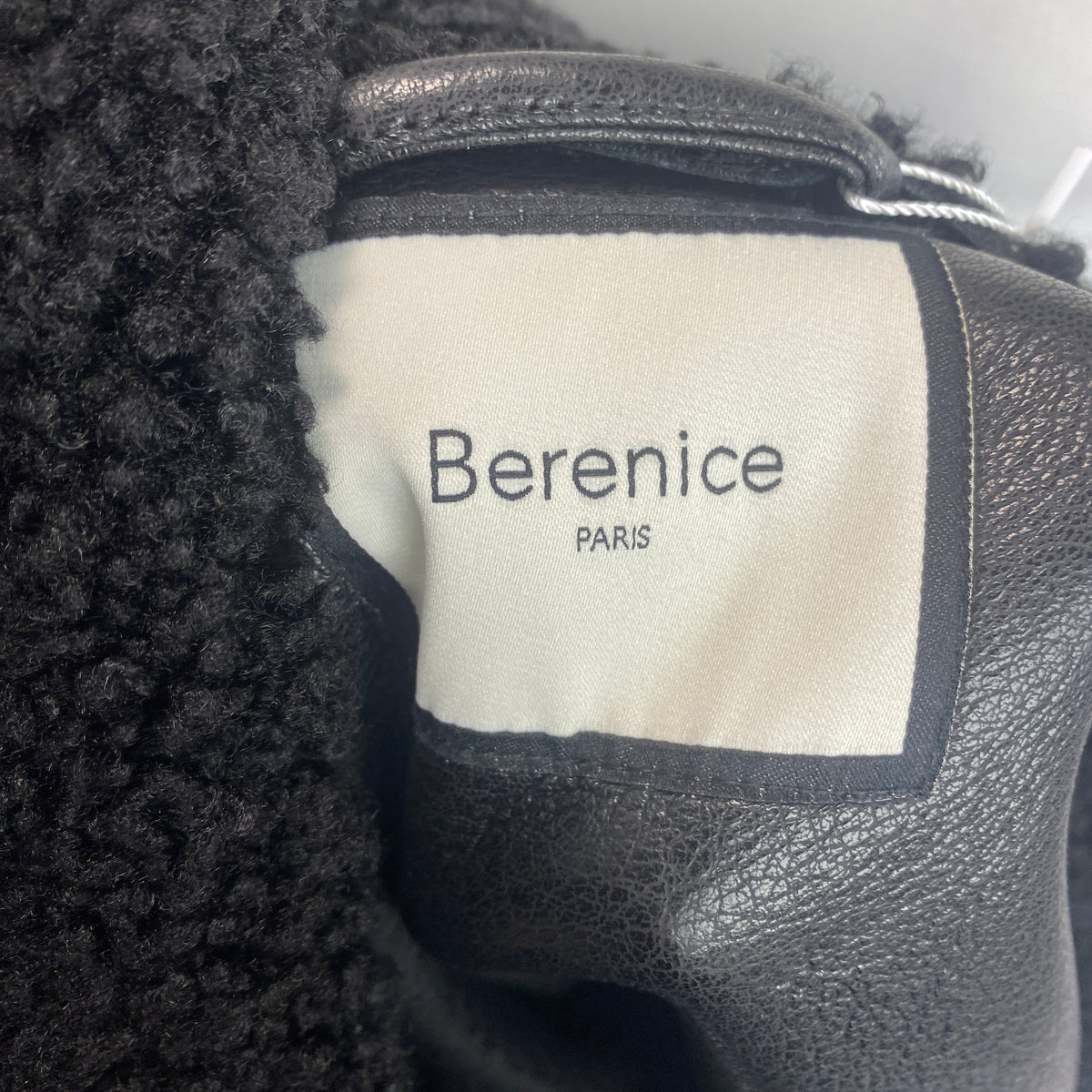 Berenice New Black Curly Faux Shearling Biker Jacket XS