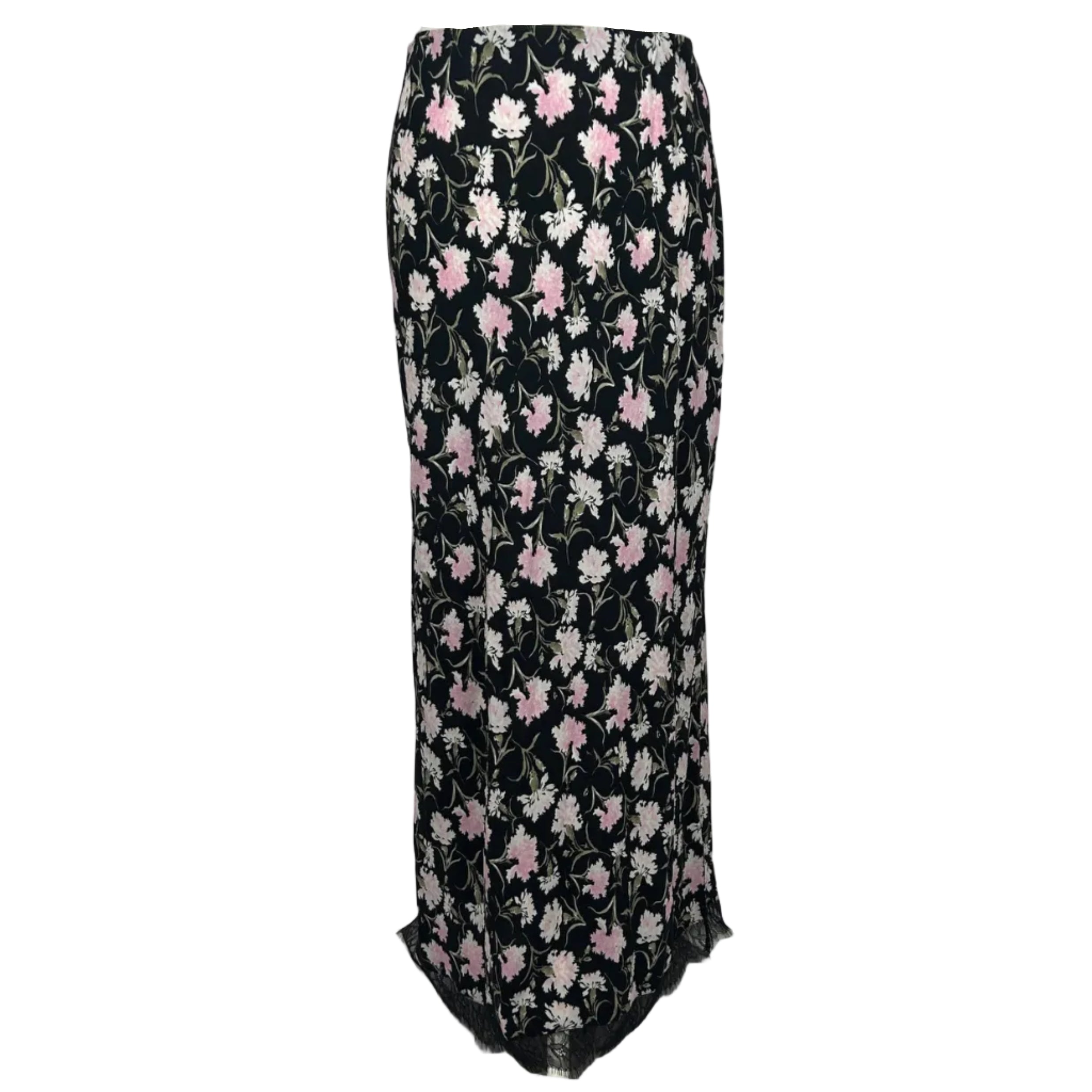 LoveShackFancy New £395 Black & Pink Carnation Print Slip Skirt M
