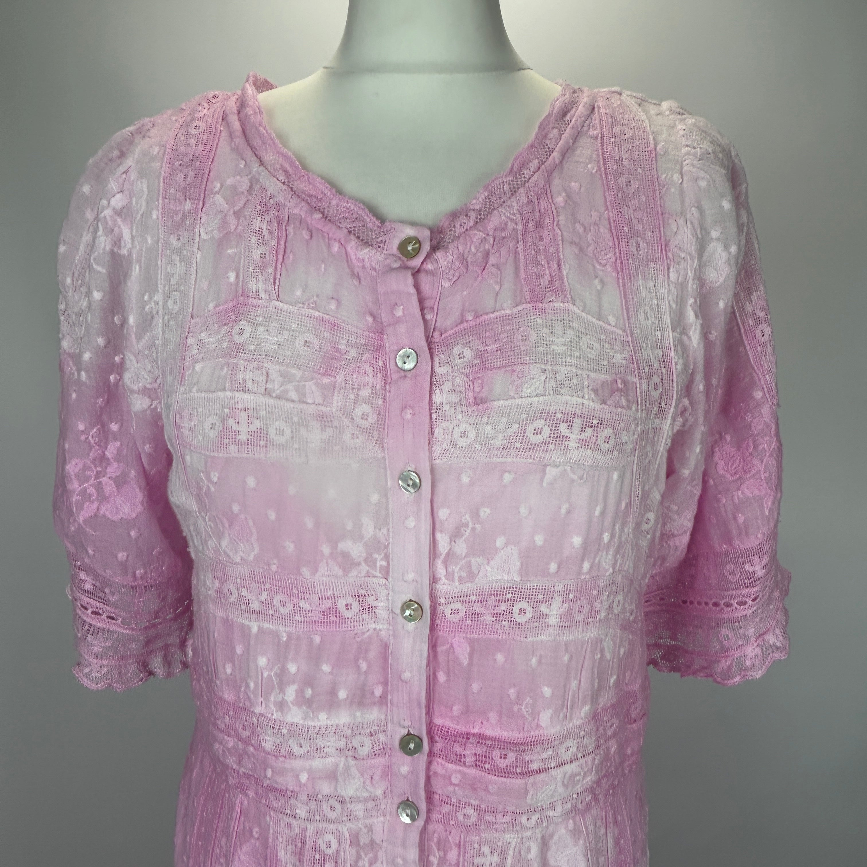 LoveShack Fancy New £485 Pink Minka Heritage Maxi Dress M/L