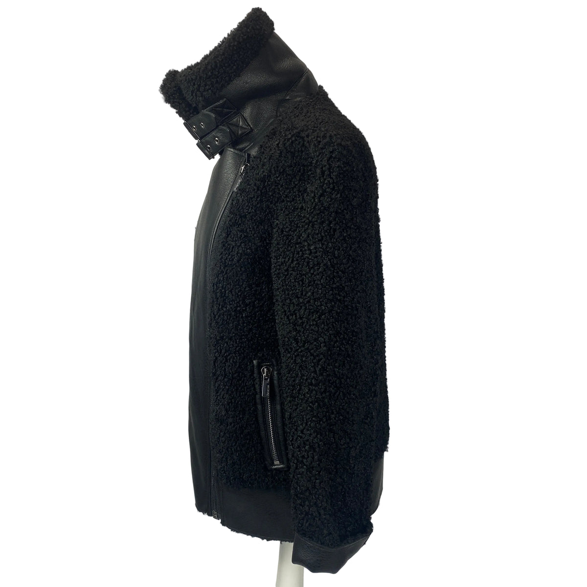 Berenice New Black Curly Faux Shearling Biker Jacket XS