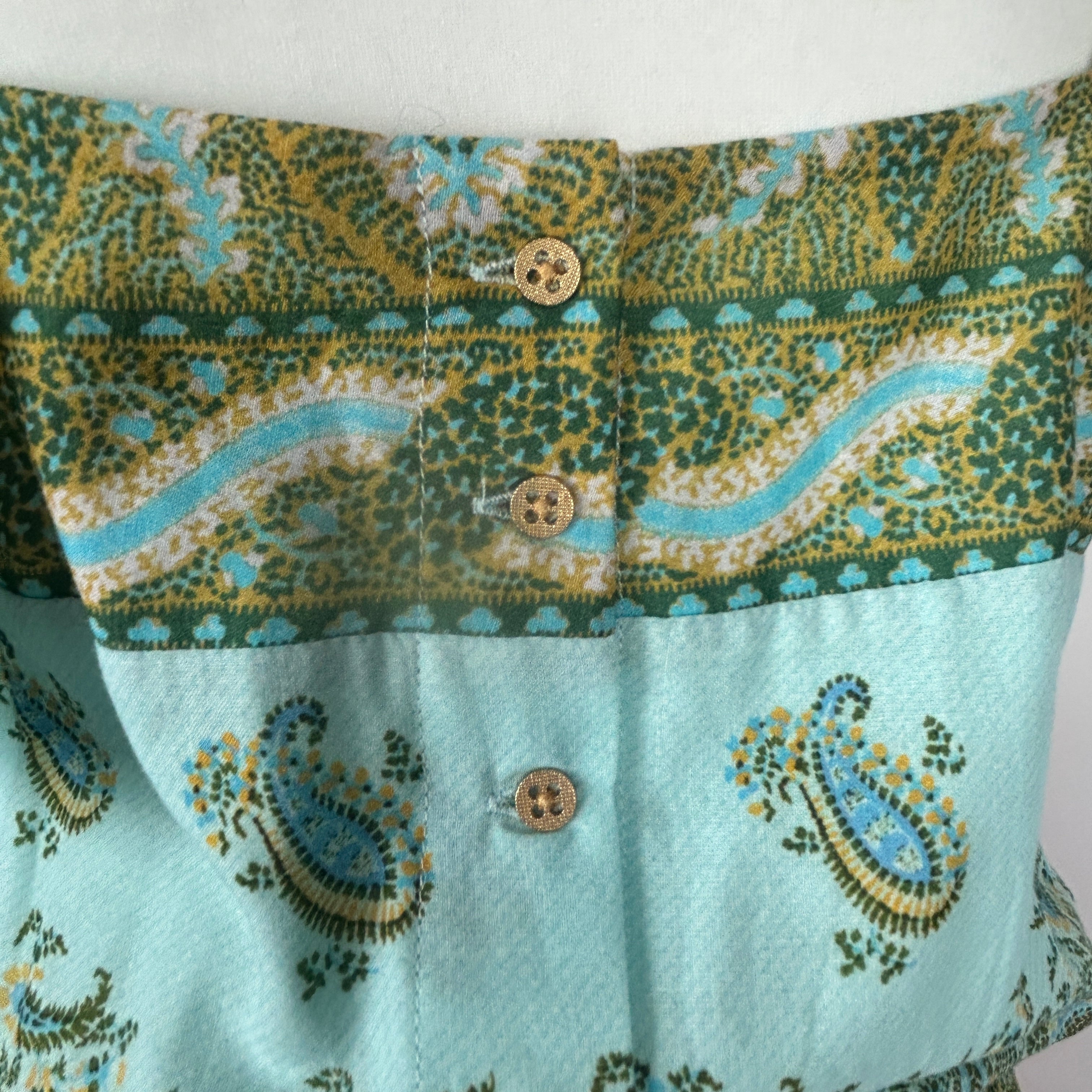Boteh New £355 Peach & Mint Lucent Drop Waist Maxi Dress M