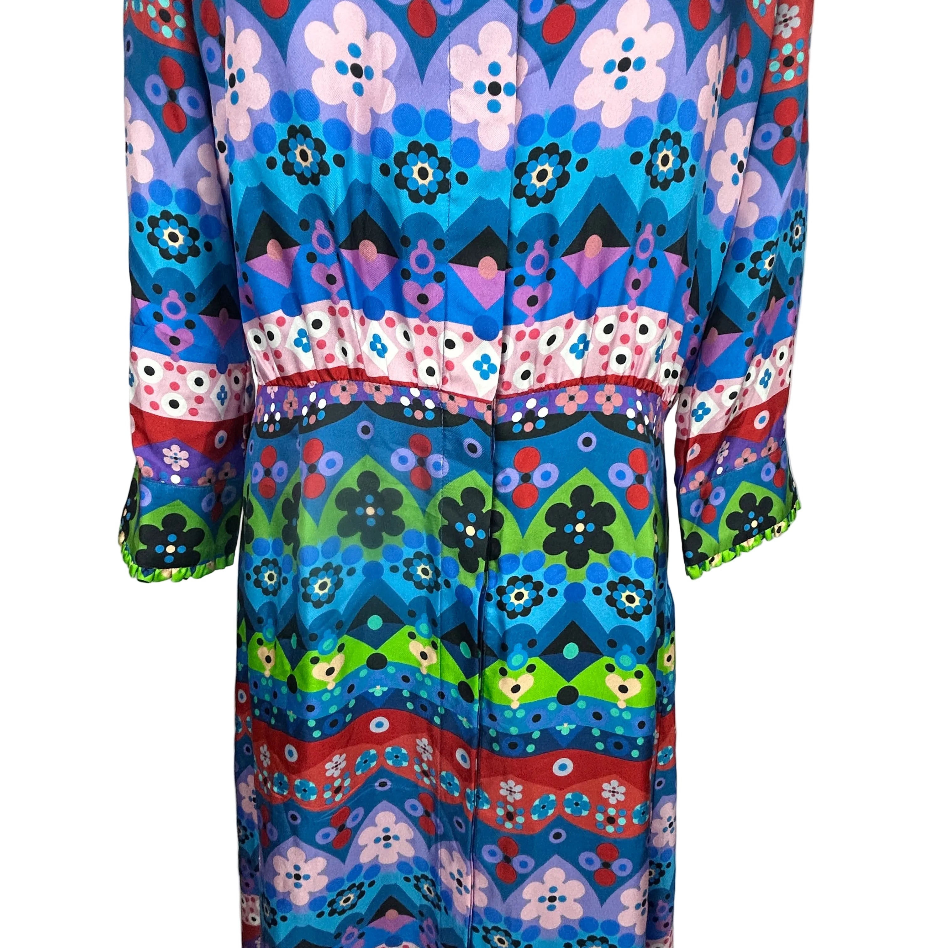 Borgo De Nor Bright Printed Silk Twill Maxi Shirt Dress XL