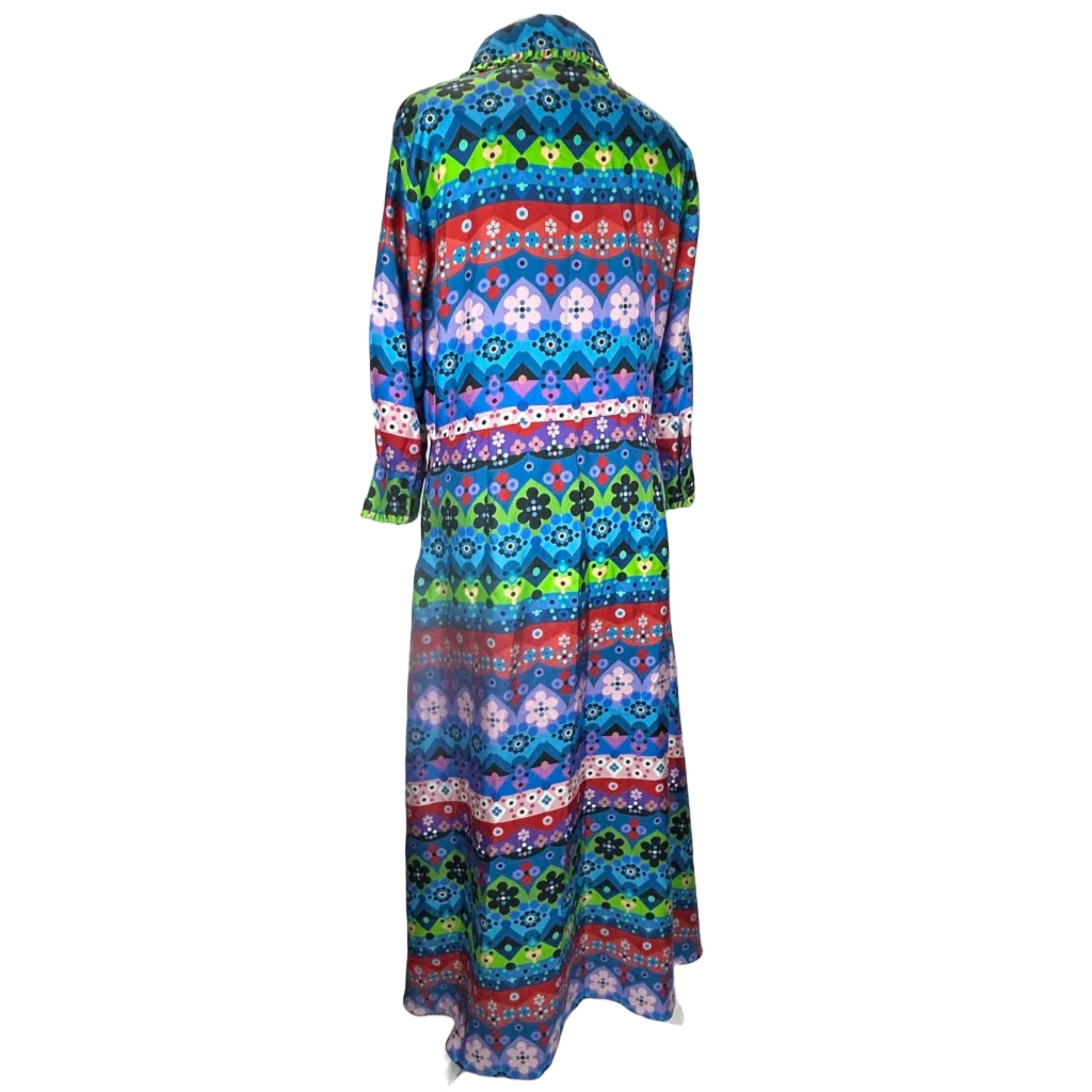 Borgo De Nor Bright Printed Silk Twill Maxi Shirt Dress XL