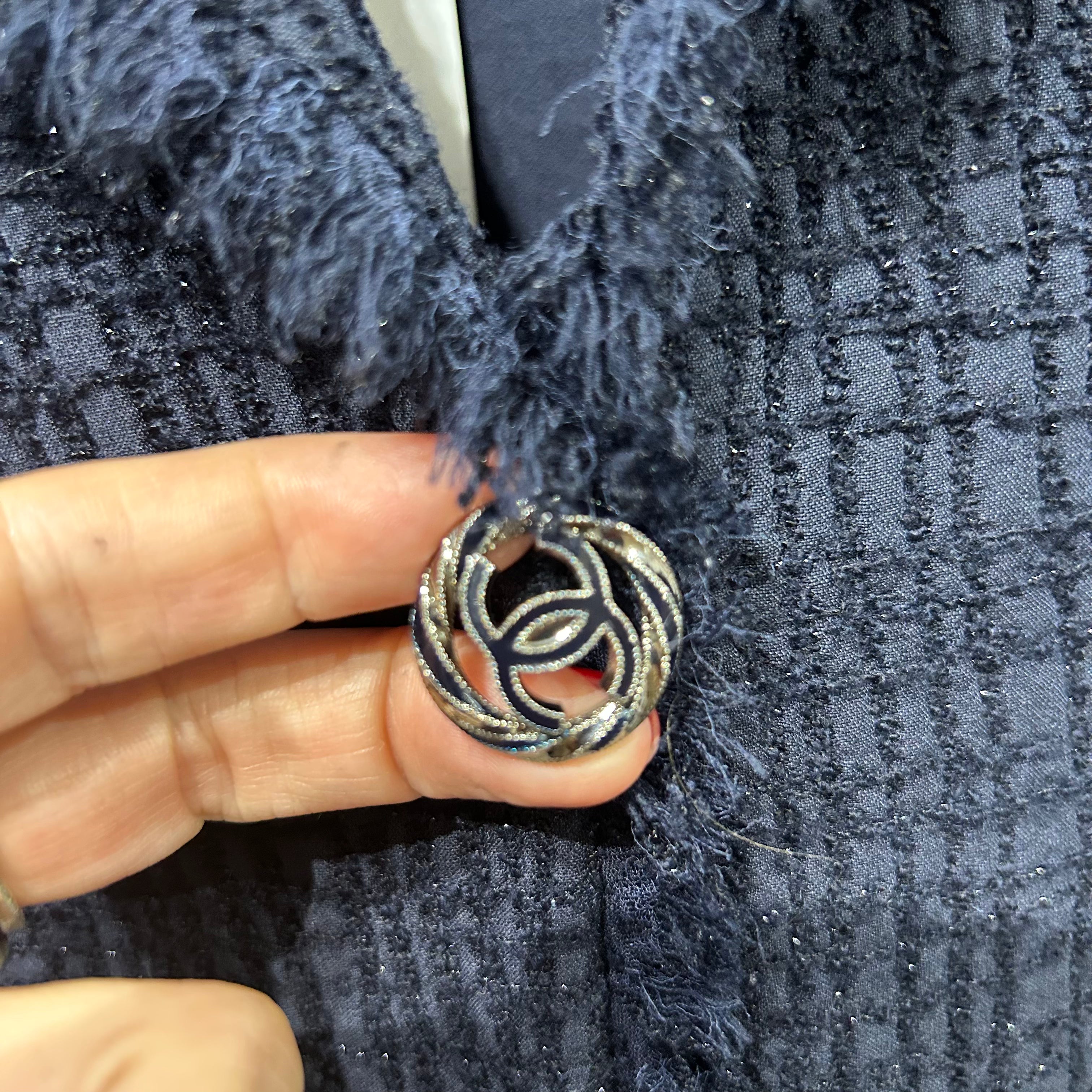 Chanel New Navy Sparkle Wool & Silk Tuxedo Jacket XS/XXS