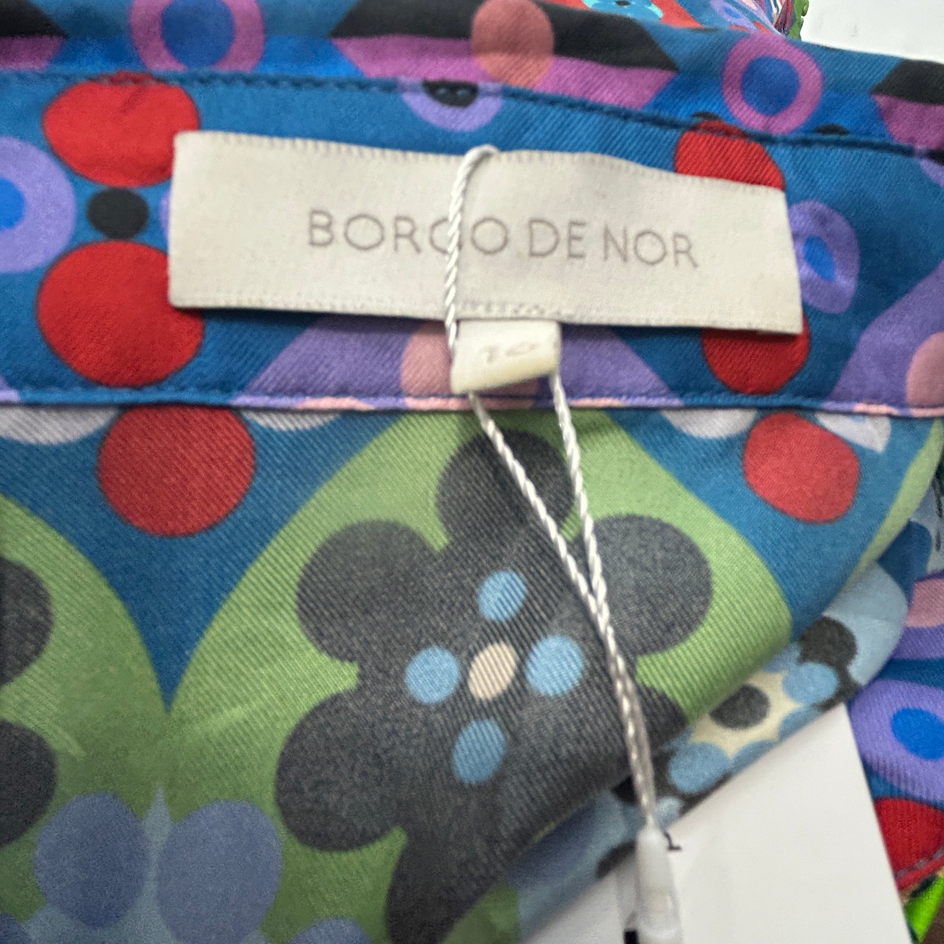 Borgo De Nor Bright Printed Silk Twill Maxi Shirt Dress XL