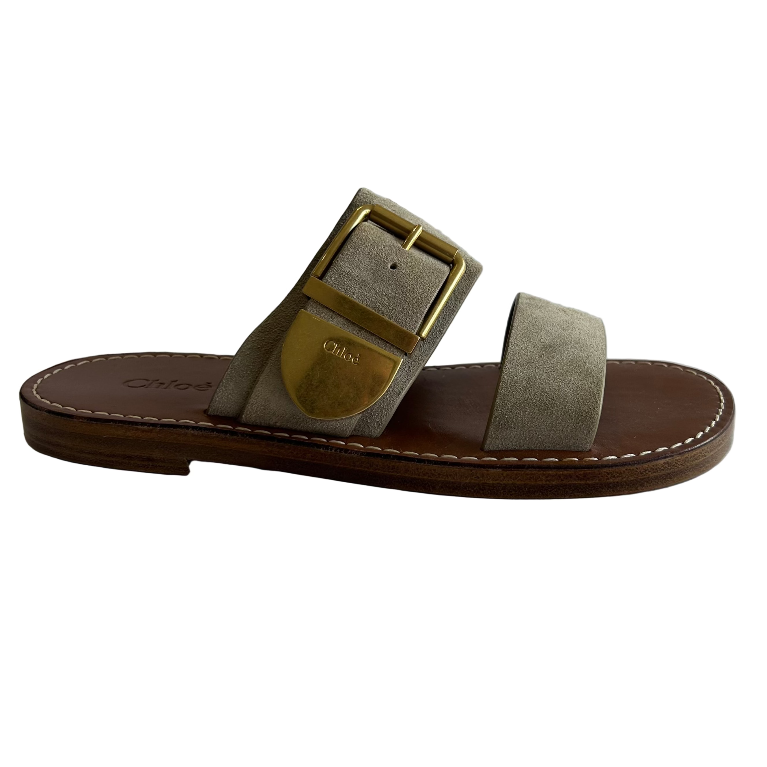 Chloe £520 Greige Suede Flat Rebecca Sandals 35