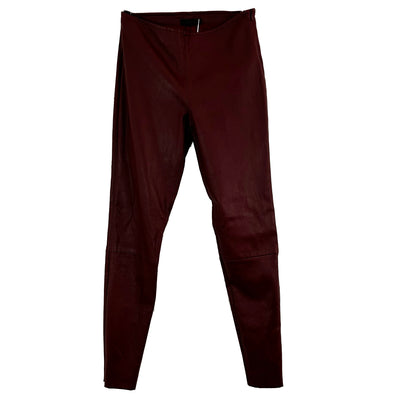 The Row £1800 Burgundy Lambskin Silk-Lined Leggings XS