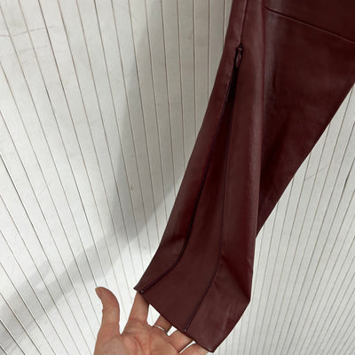 The Row £1800 Burgundy Lambskin Silk-Lined Leggings XS