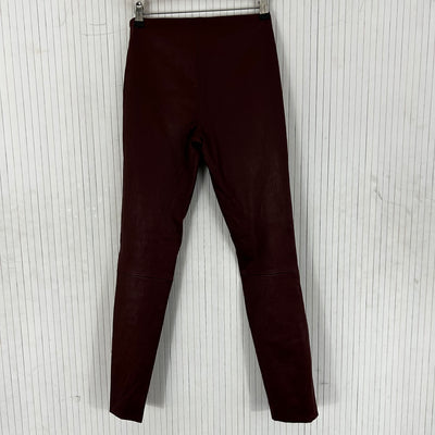 The Row £1800 Burgundy Lambskin Silk-Lined Leggings XS