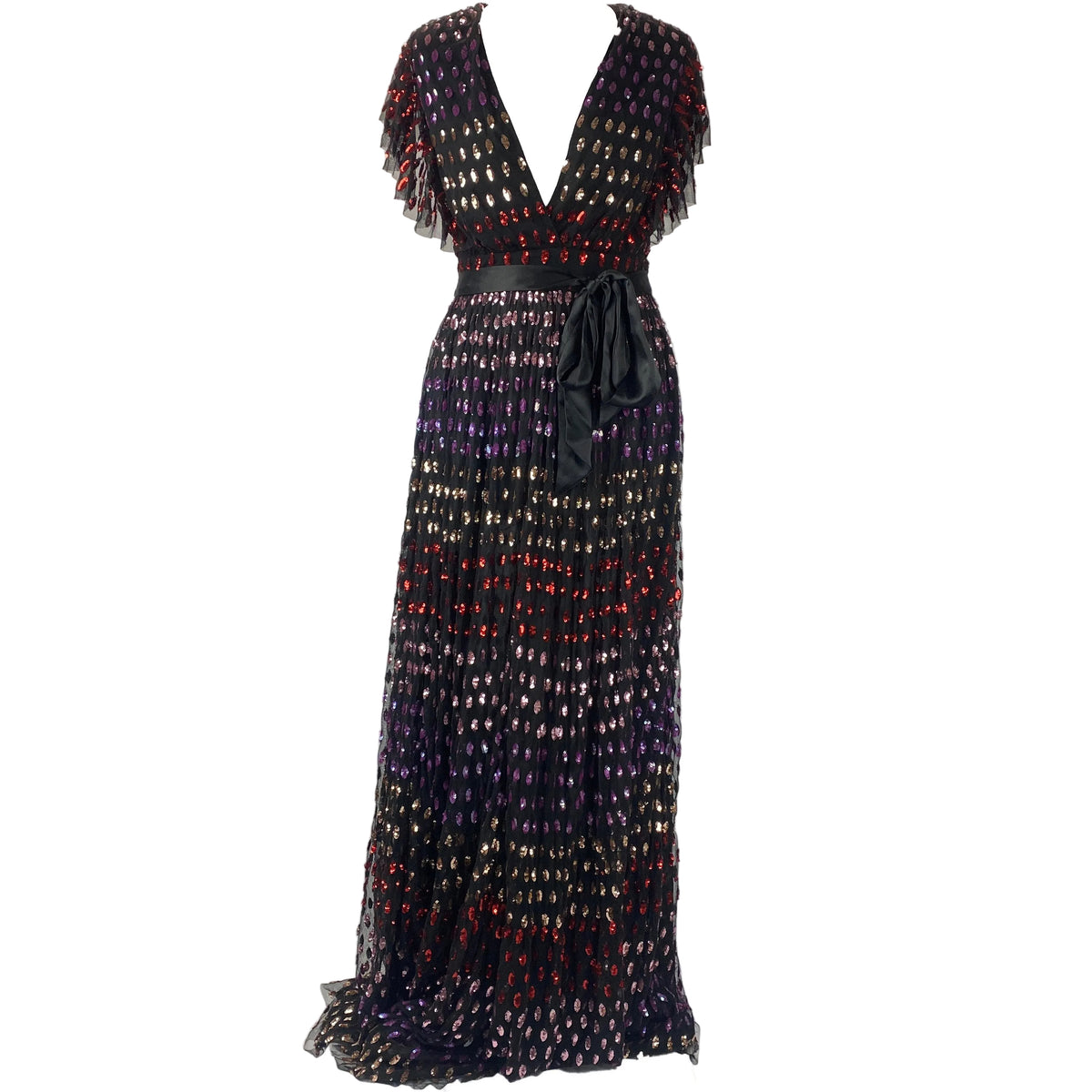 Temperley London £1200 Black Sequinned Tulle Maxi Dress XS