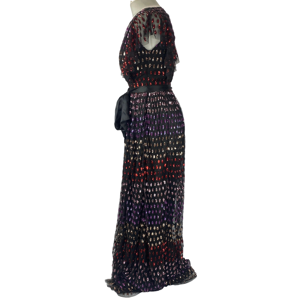 Temperley London £1200 Black Sequinned Tulle Maxi Dress XS