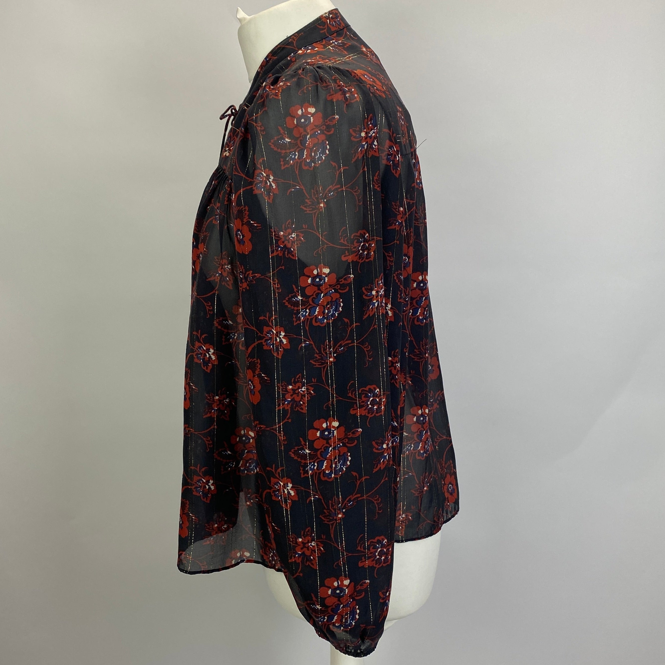 Ulla Johnson Black Red & Gold Floral Silk Blouse M