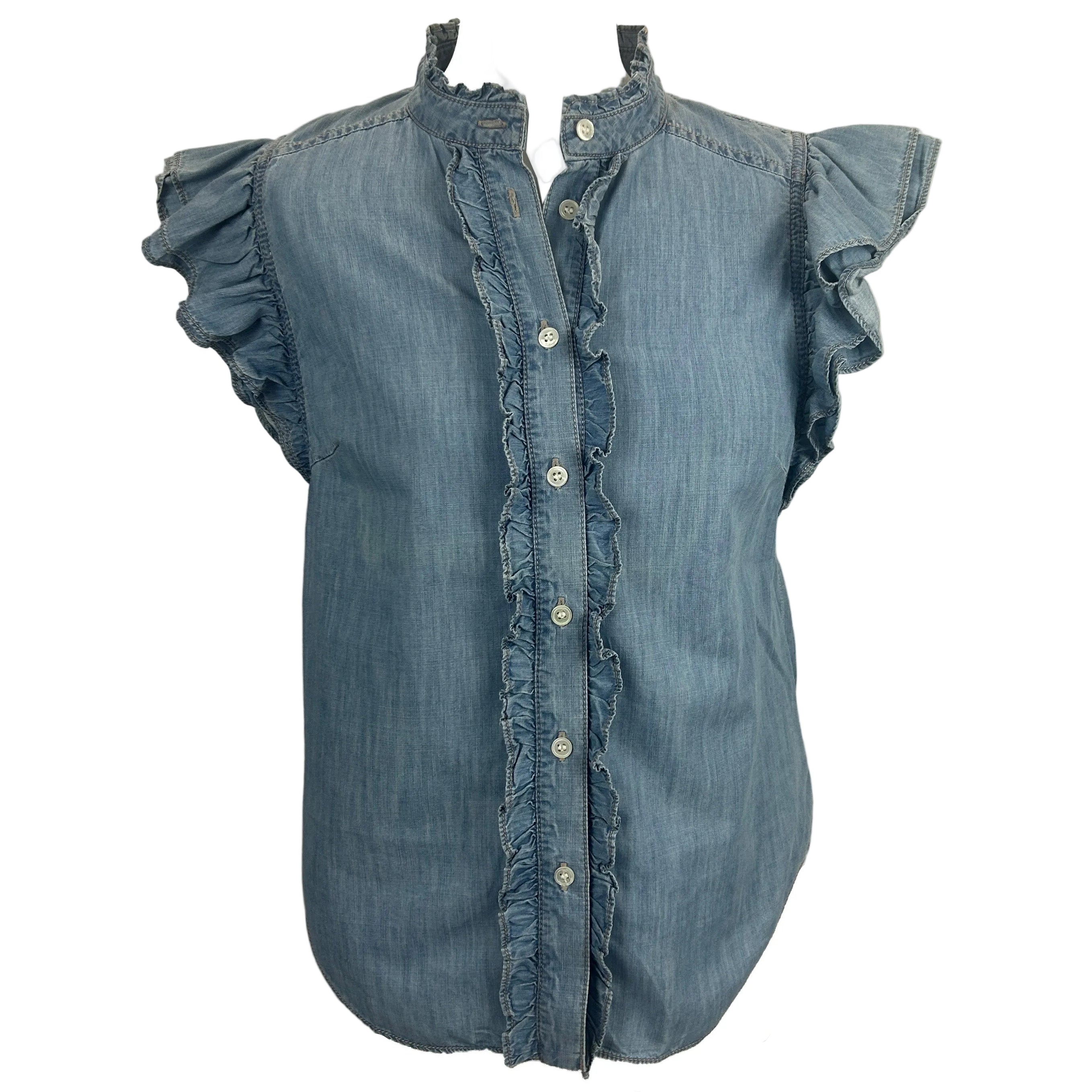Veronica Beard Washed Denim Frill Top S