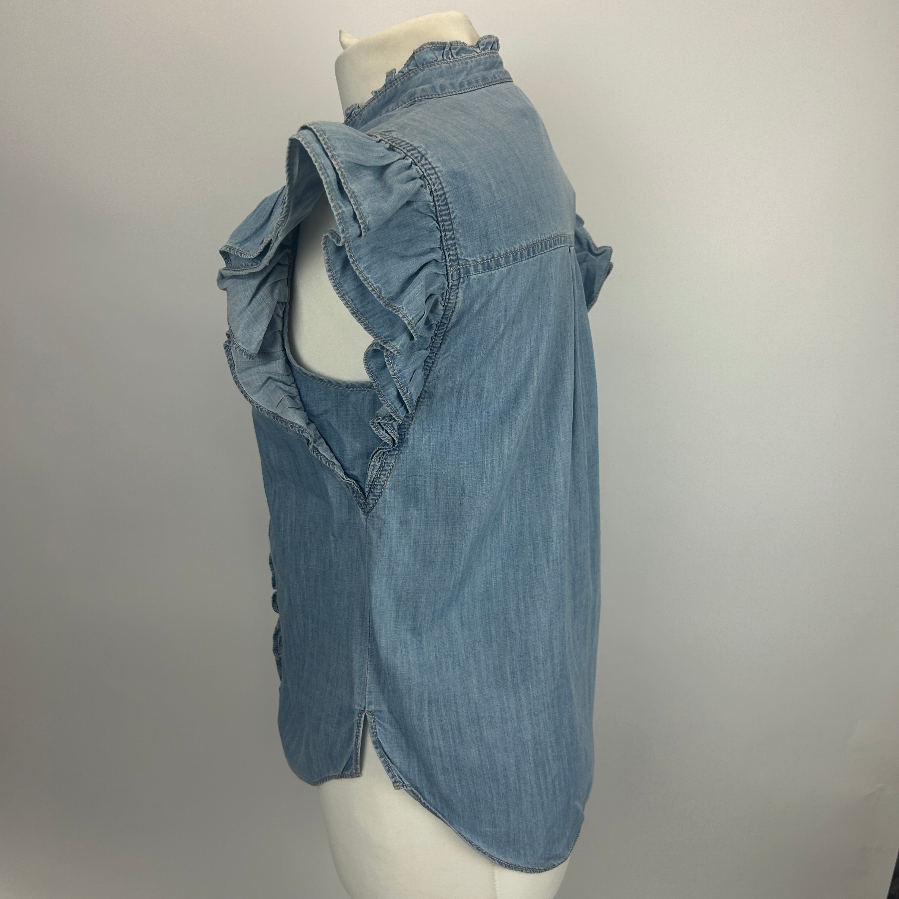Veronica Beard Washed Denim Frill Top S