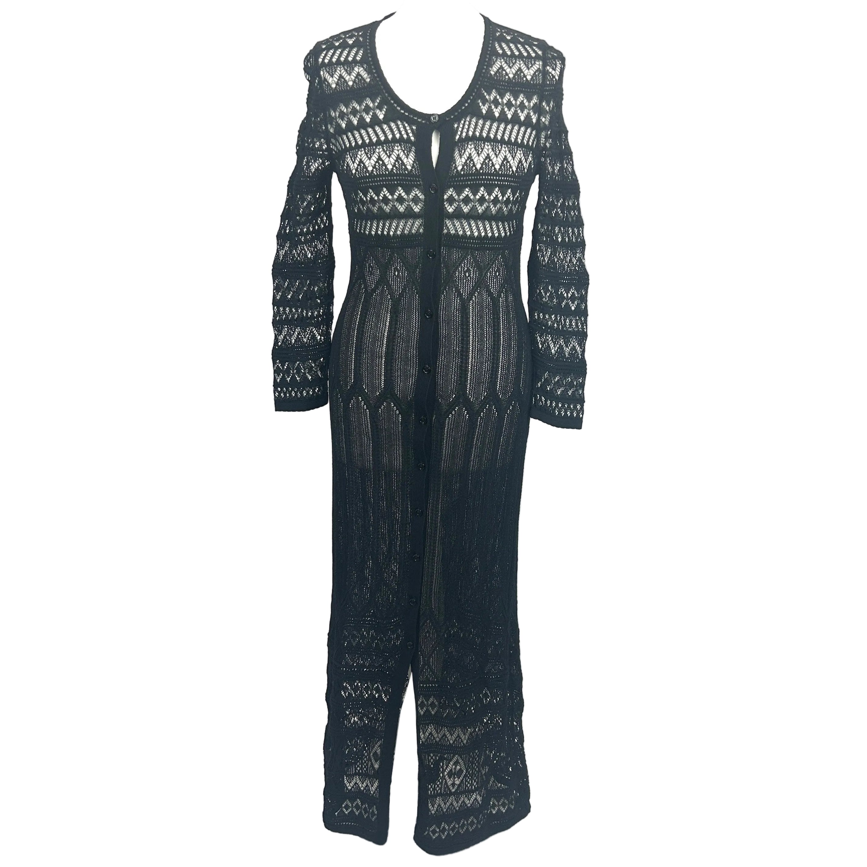 Isabel Marant New £990 Black Atedy Open-Knit Midi Dress S