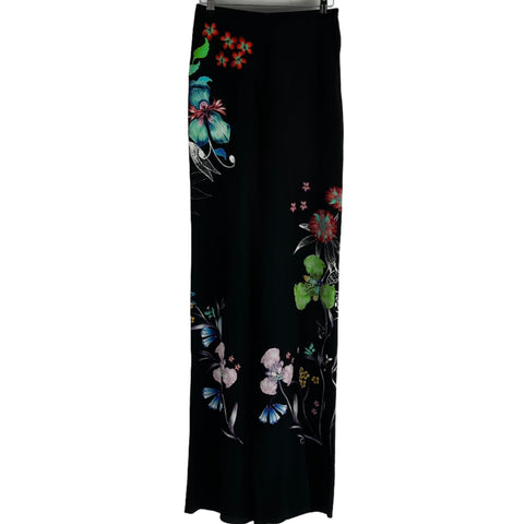 Etro Black Floral Silk Pull-On Pants XXS