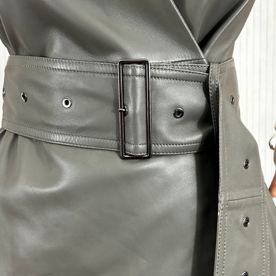 Joseph_Brand New £1345 Ash Grey Dibo Nappa Leather Dress_F36