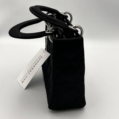 Christian Dior £4200 Black Silk Cannage Lady Dior Mini Bag