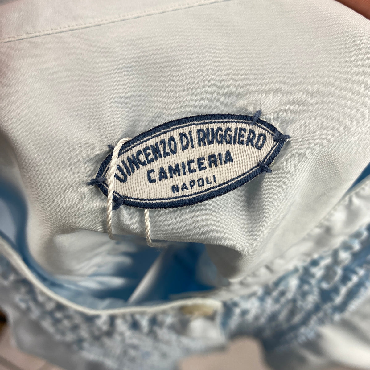 Vincenzo Di Ruggiero £239 Pale Blue Camilla Ruffle Shirt M