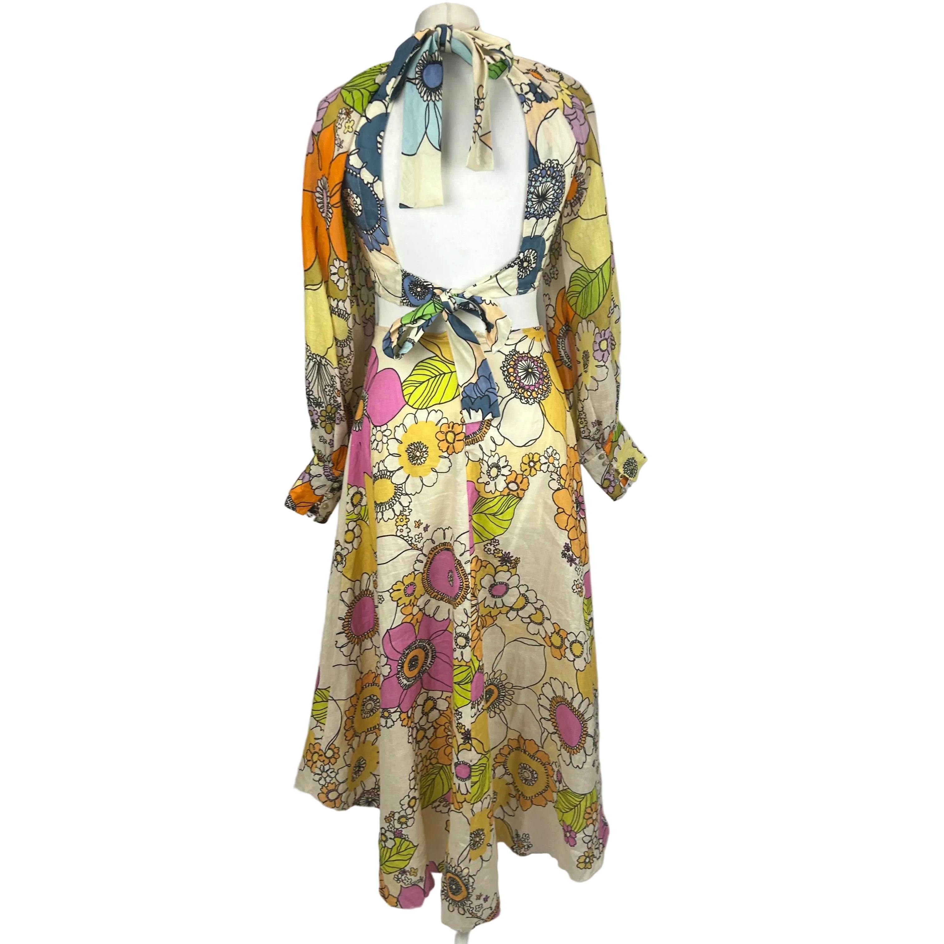 Alemais Cream & Acids Floral Linen Peekaboo Maxi Dress XXS