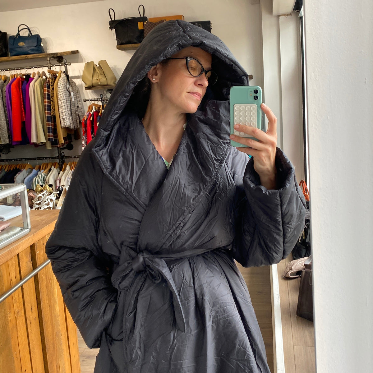 Alaia New £1700 Black Hooded Quilted Puffa Coat L