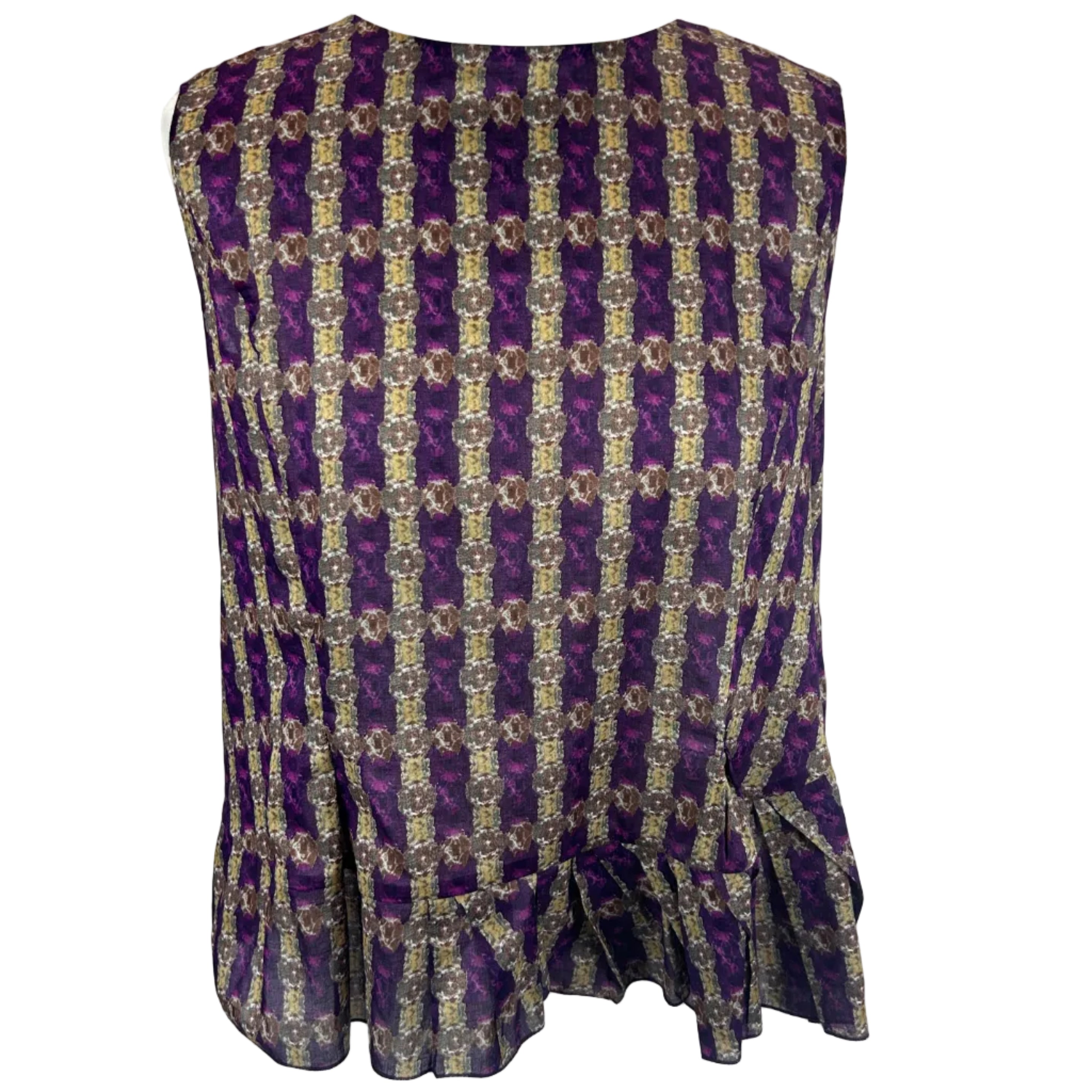 Marni New Violet & Sand Print Lawn Cotton Asymmetric Top S
