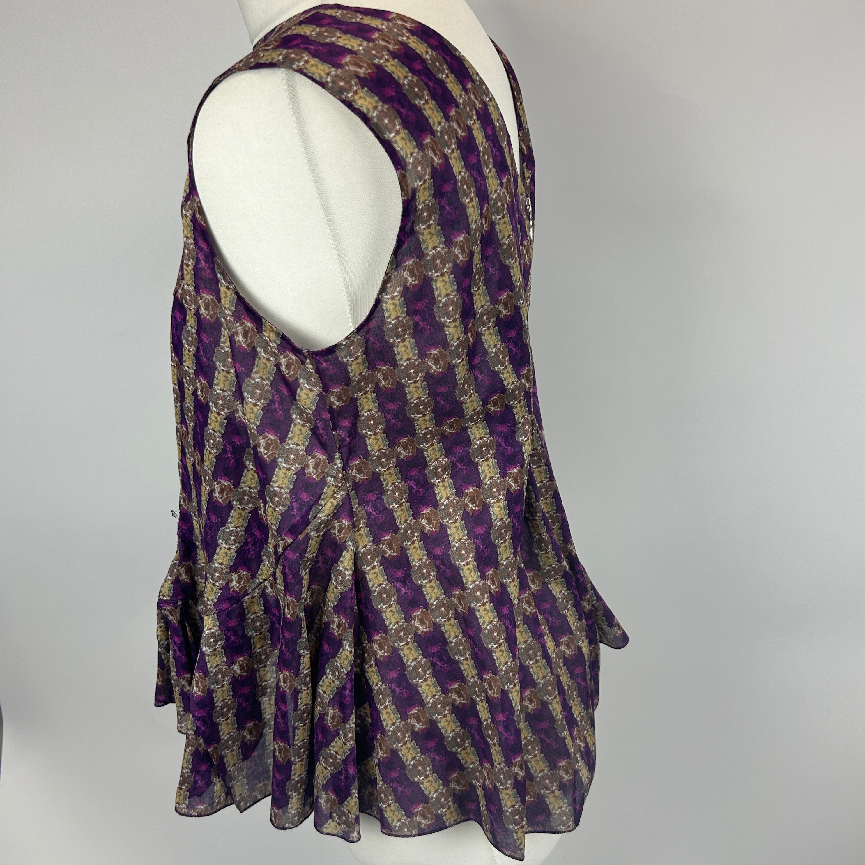 Marni New Violet & Sand Print Lawn Cotton Asymmetric Top S