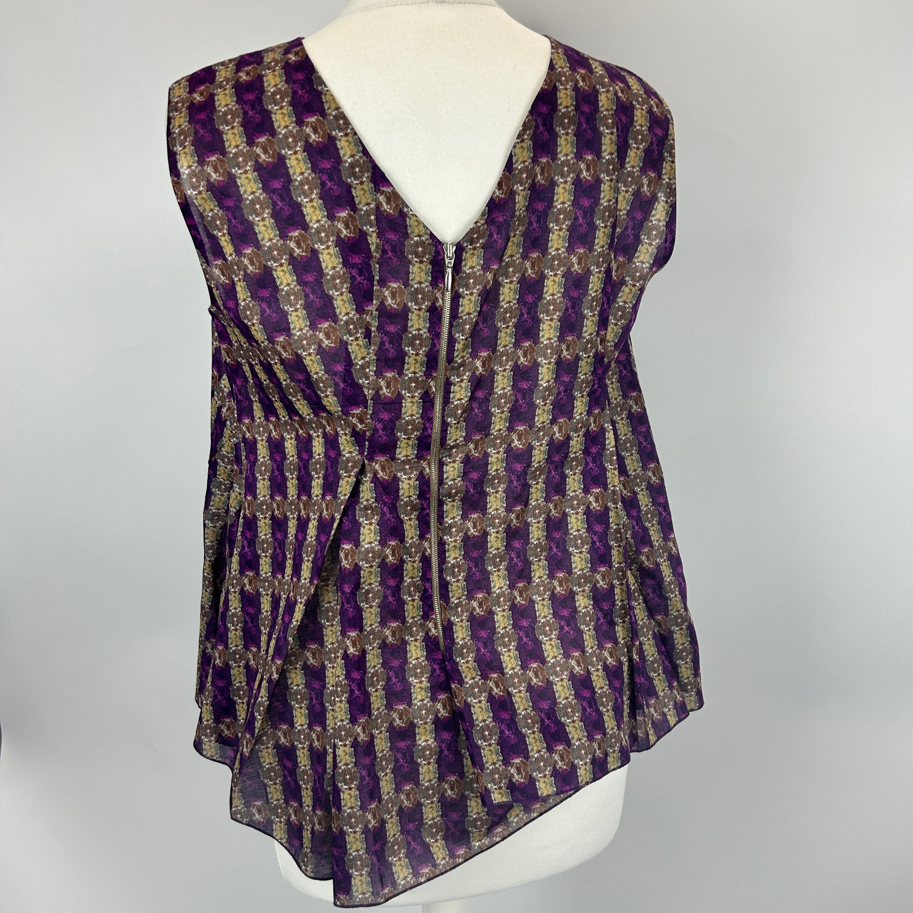 Marni New Violet & Sand Print Lawn Cotton Asymmetric Top S