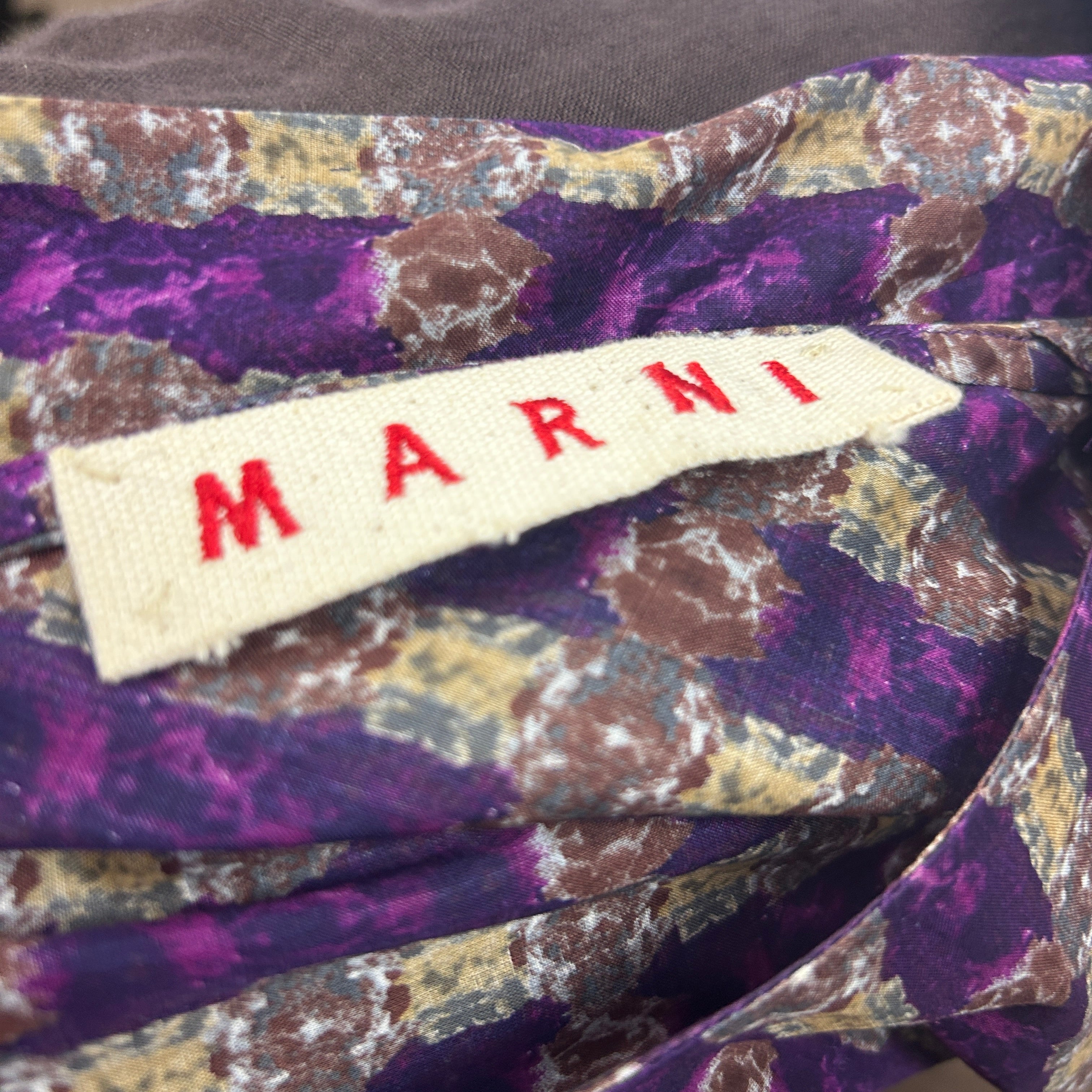 Marni New Violet & Sand Print Lawn Cotton Asymmetric Top S