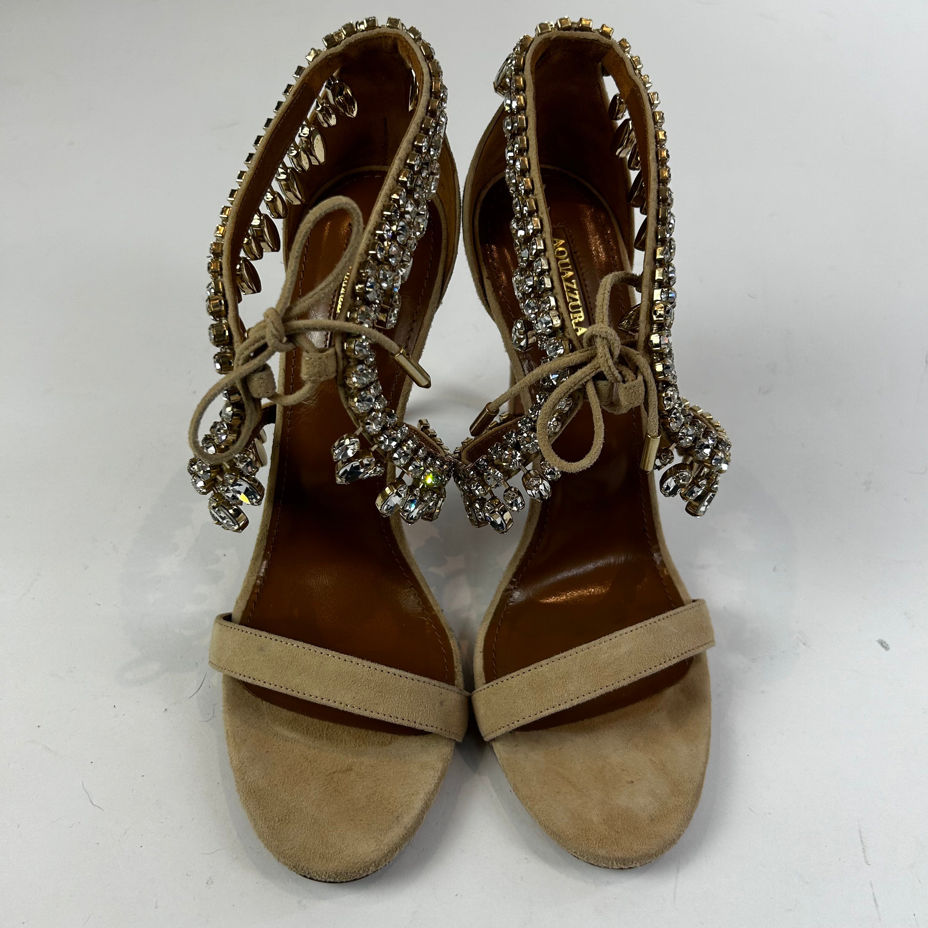Aquazzura £1330 Cream Suede Moonwalk 105 Sandals 39