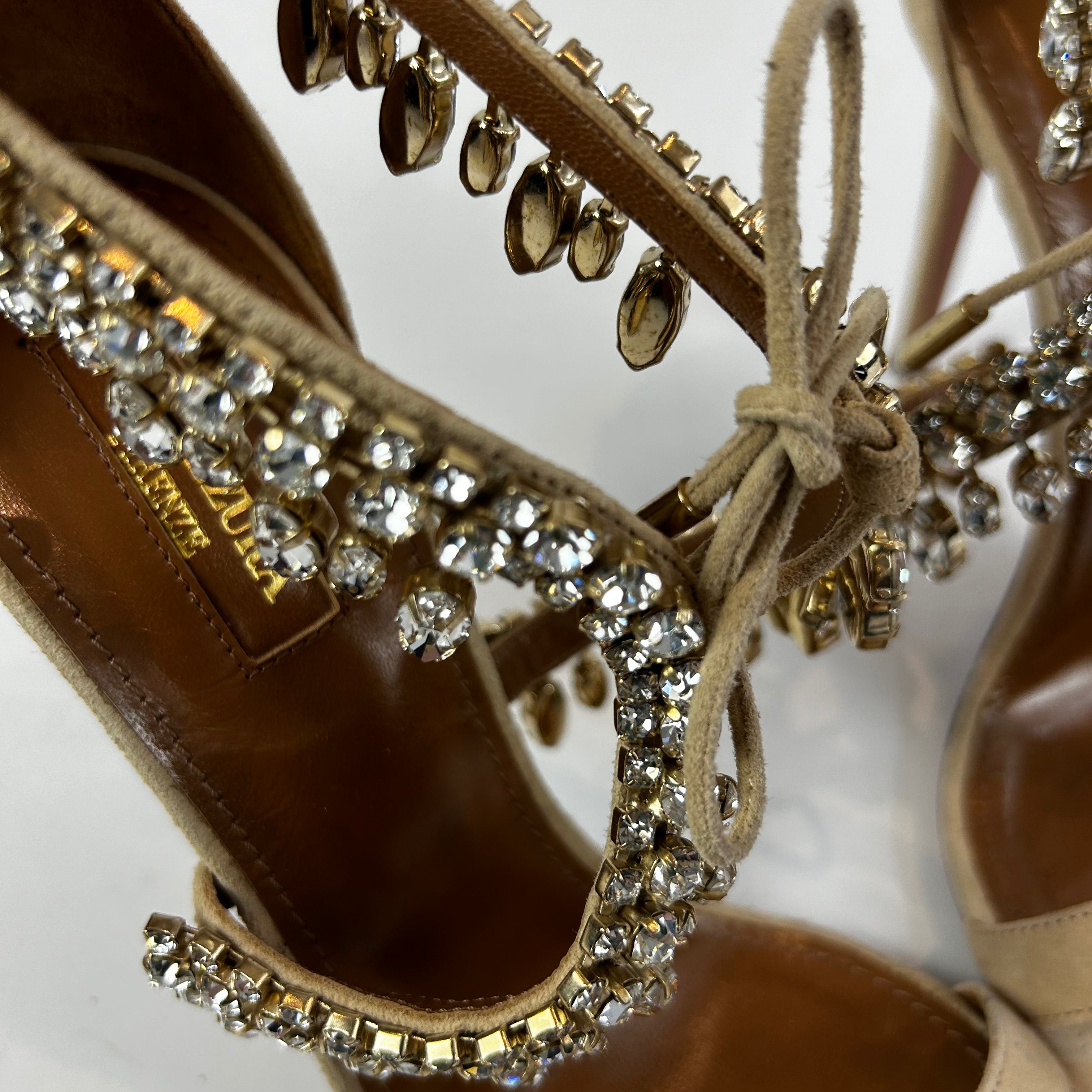 Aquazzura £1330 Cream Suede Moonwalk 105 Sandals 39