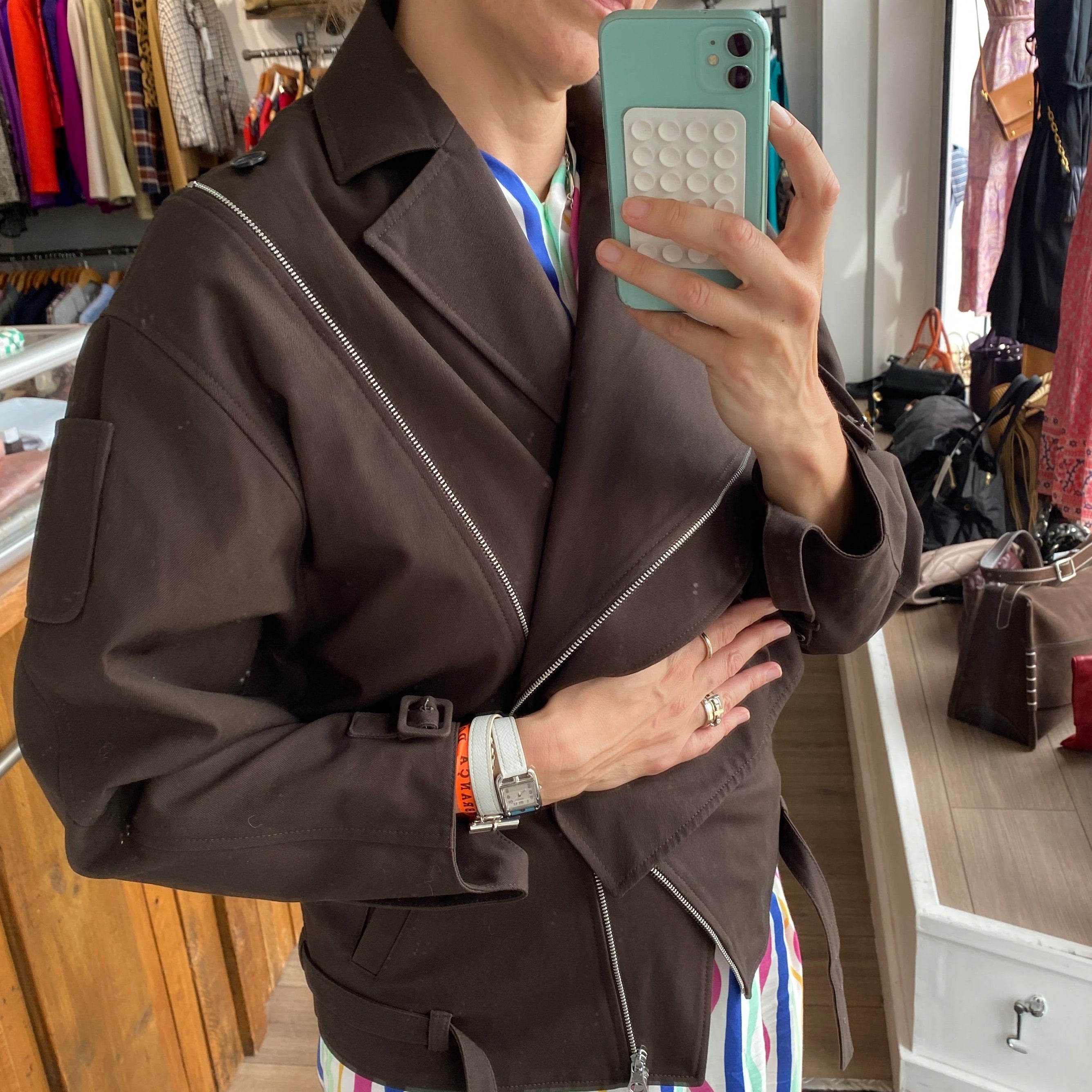 Courrèges New £1640 Chocolate Oblique Trench Jacket XS/S