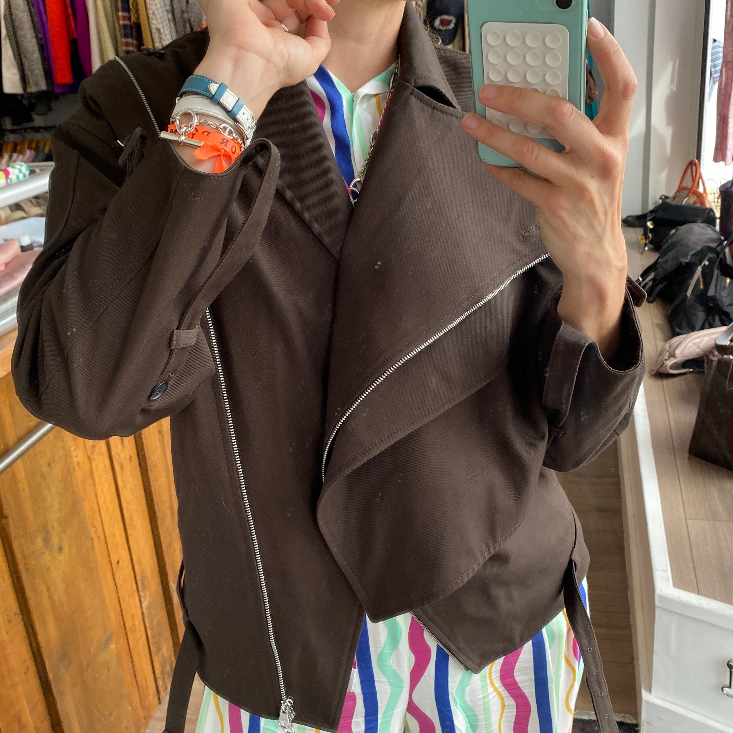 Courrèges New £1640 Chocolate Oblique Trench Jacket XS/S