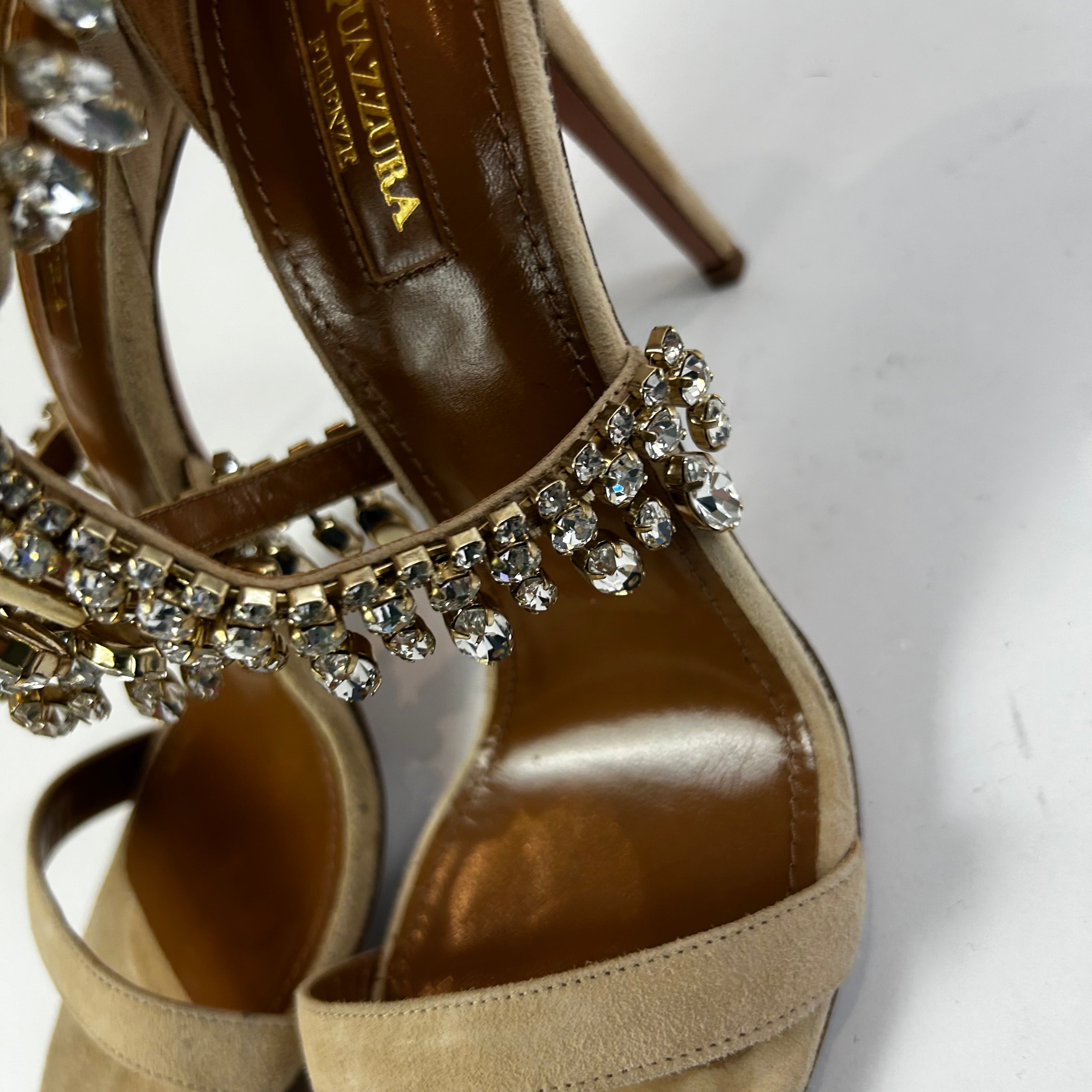 Aquazzura £1330 Cream Suede Moonwalk 105 Sandals 39