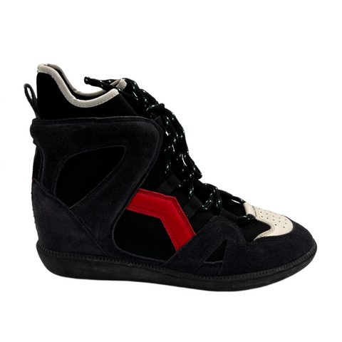 Isabel Marant £450 Black & Navy Buckee Wedge Trainers 38