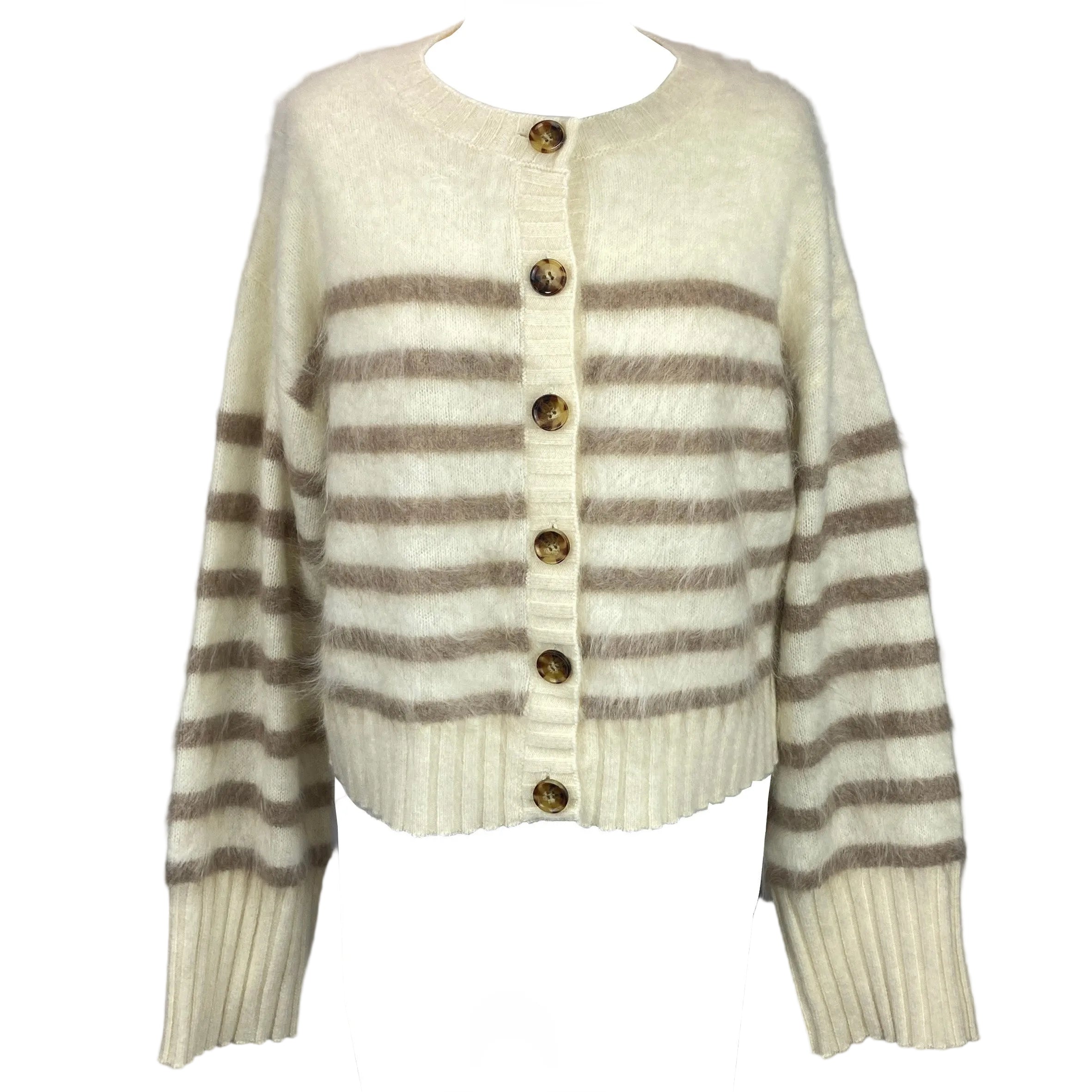 La Ligne £405  Cream & Camel Stripe Brushed Cashmere Cardigan M