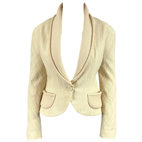 Christian Dior_Vintage Cream Textured Wool Shawl Collar Curve Jacket_F42