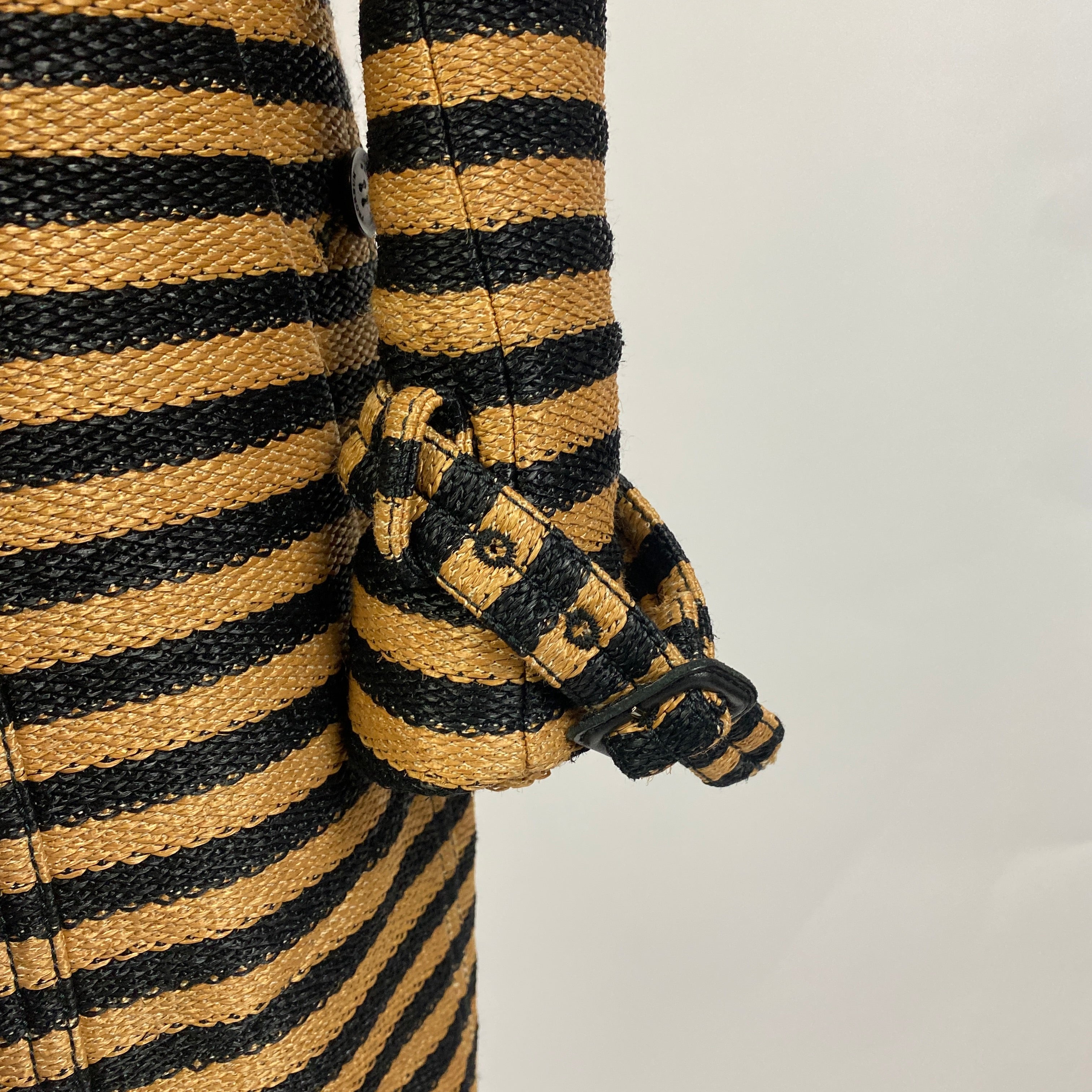 Burberry Prorsum Black & Camel Stripe Raffia Trench Coat XXS